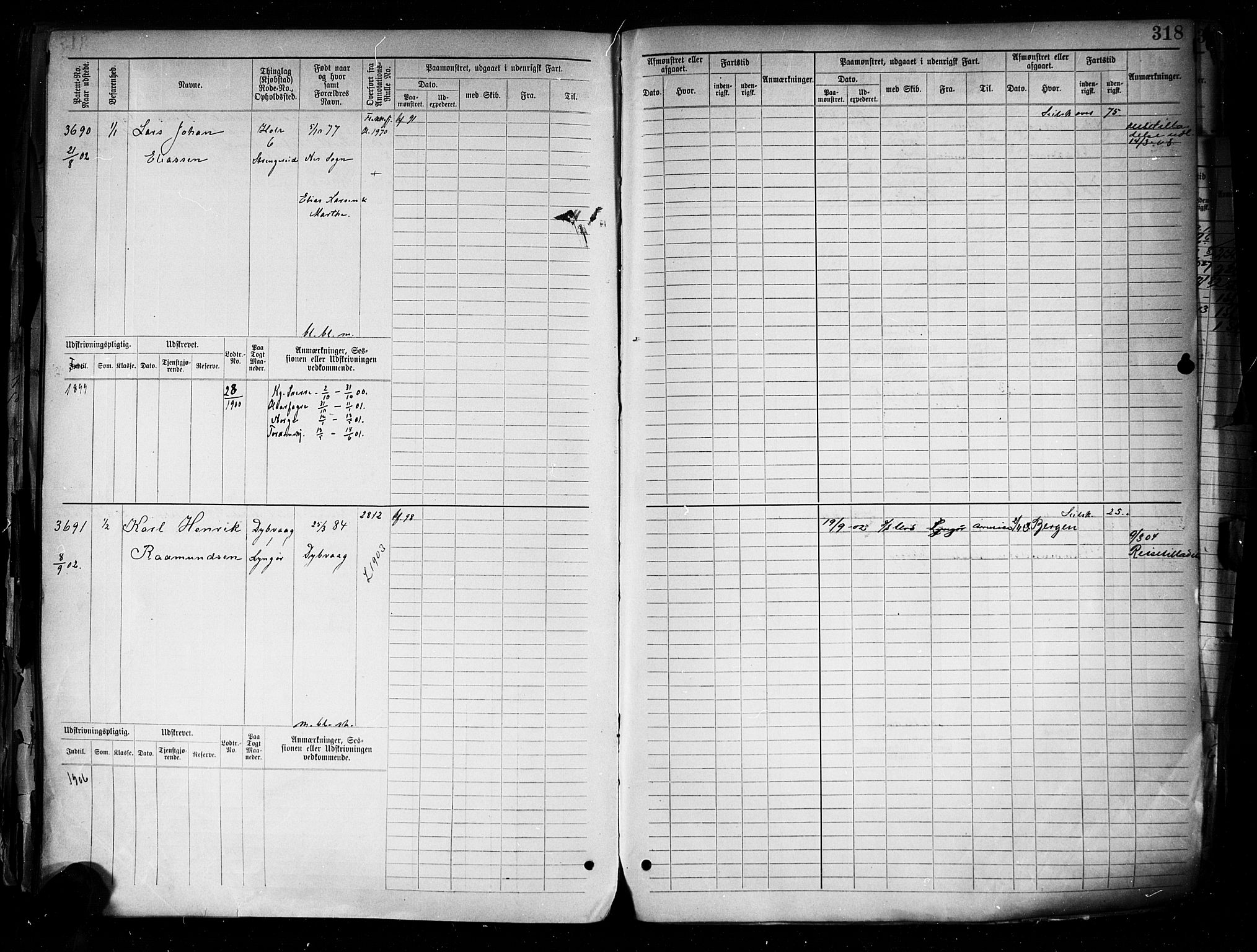 Tvedestrand mønstringskrets, AV/SAK-2031-0011/F/Fb/L0005: Hovedrulle A nr 3057-3817, R-6, 1890-1920, s. 327