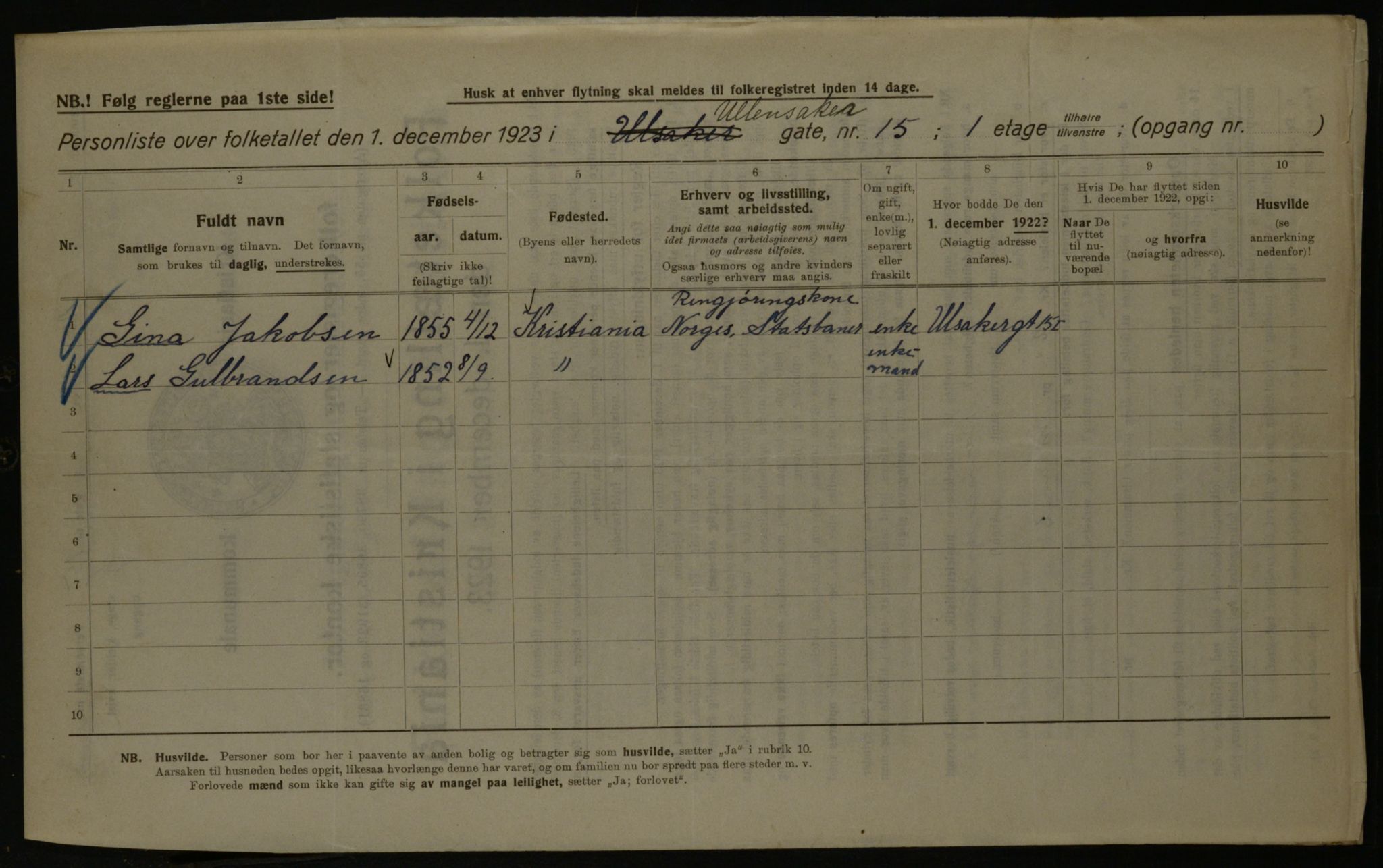 OBA, Kommunal folketelling 1.12.1923 for Kristiania, 1923, s. 131321