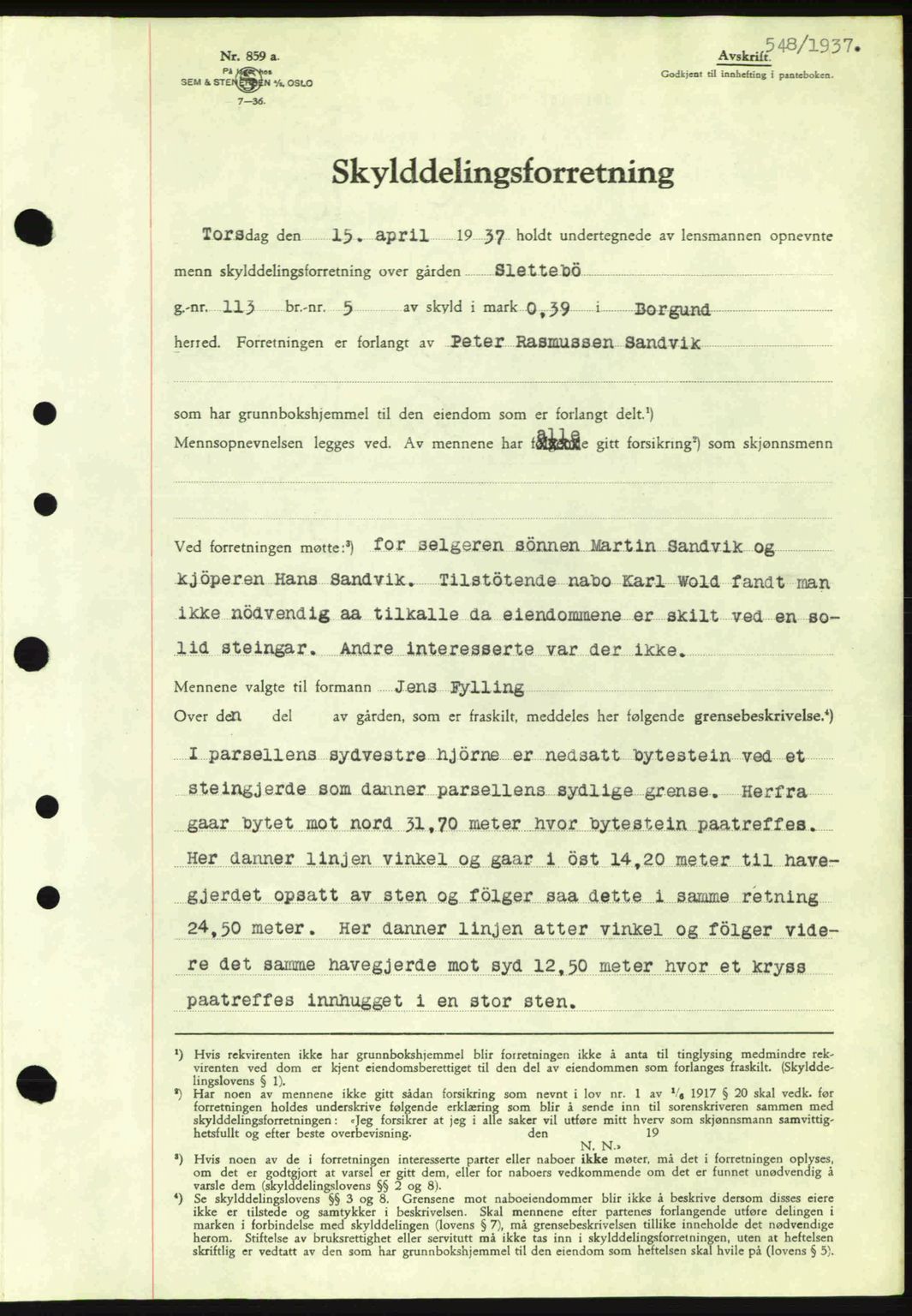 Nordre Sunnmøre sorenskriveri, SAT/A-0006/1/2/2C/2Ca: Pantebok nr. A2, 1936-1937, Dagboknr: 548/1937