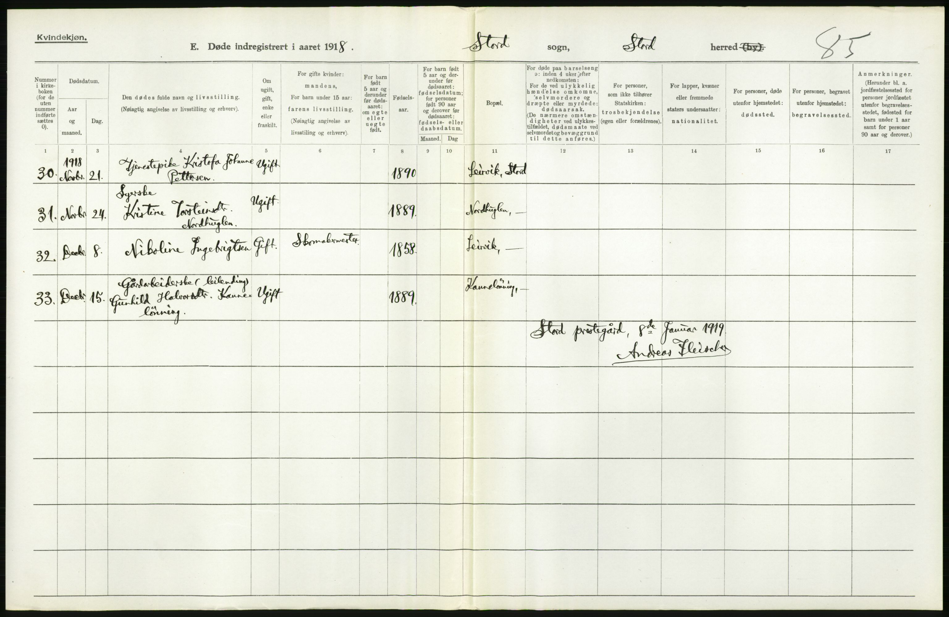 Statistisk sentralbyrå, Sosiodemografiske emner, Befolkning, RA/S-2228/D/Df/Dfb/Dfbh/L0036: Hordaland fylke: Døde., 1918, s. 410