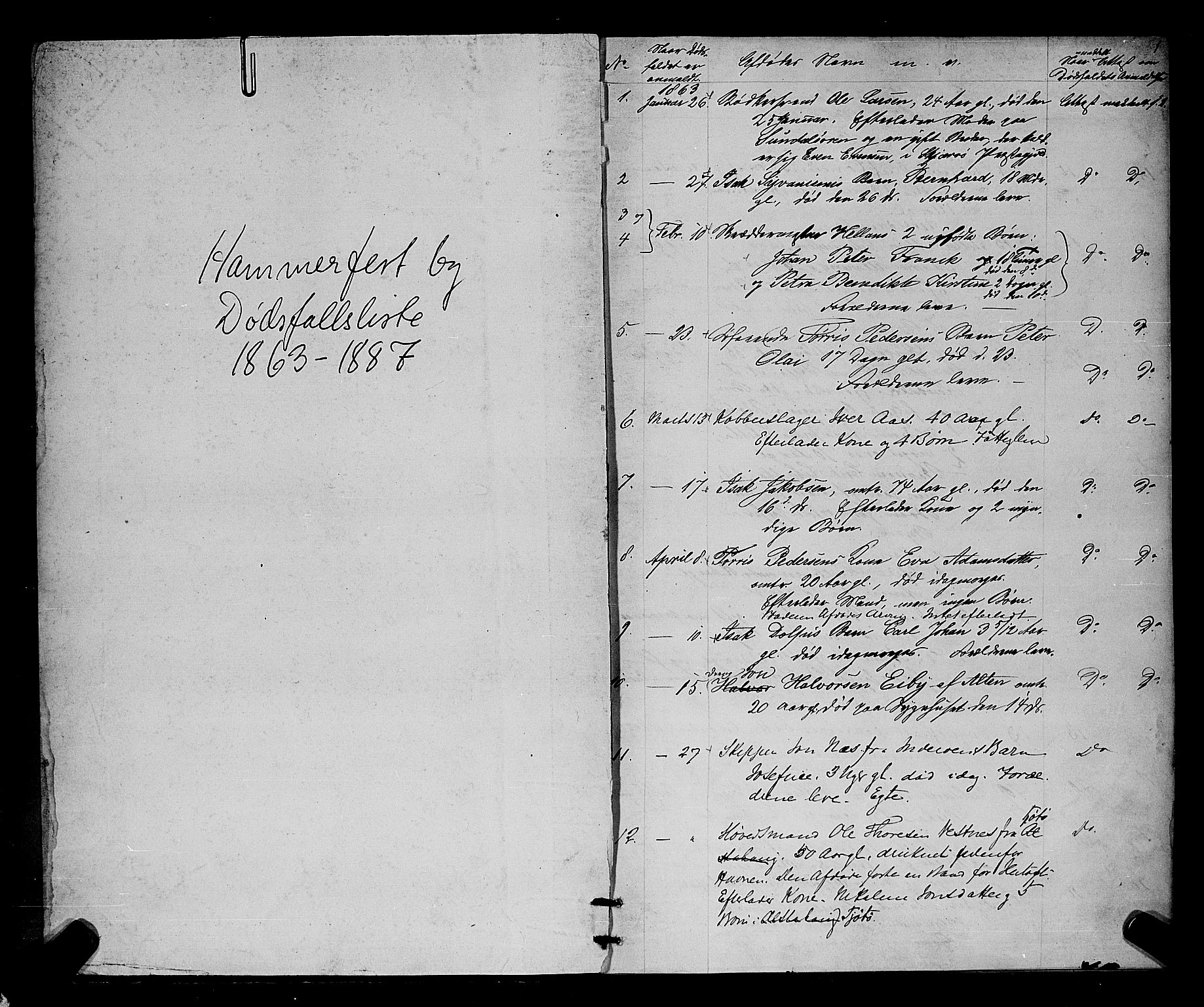 Byfogden i Hammerfest, AV/SATØ-S-0064/J/L0210: Dødsanmeldelsesprotokoll, 1863-1887, s. 0b-1a