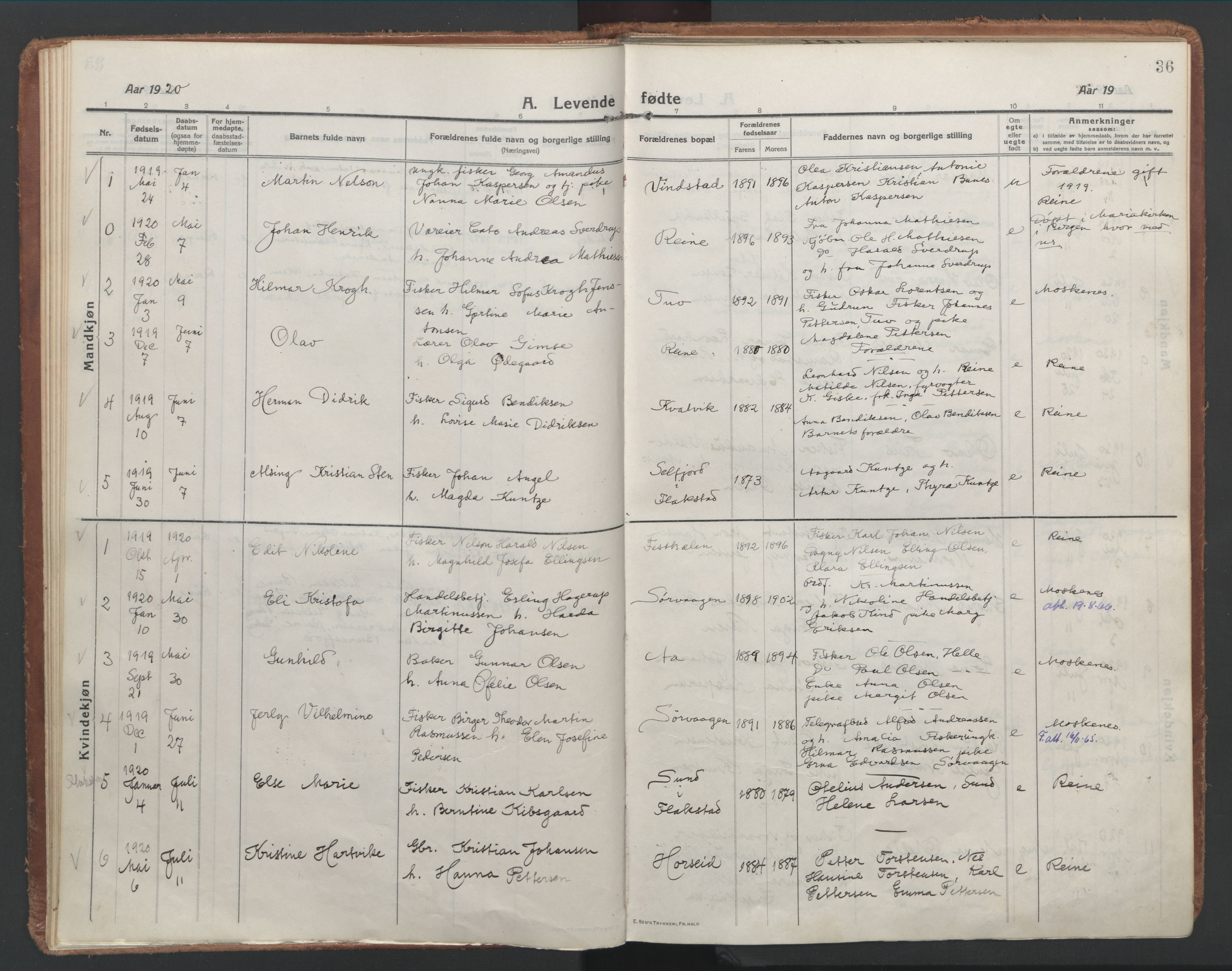 Ministerialprotokoller, klokkerbøker og fødselsregistre - Nordland, AV/SAT-A-1459/886/L1222: Ministerialbok nr. 886A04, 1914-1926, s. 36