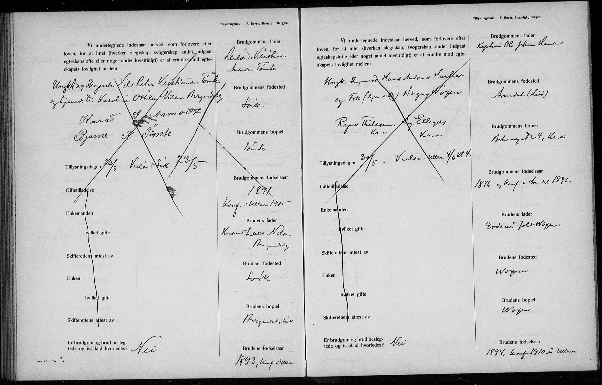 Ullern prestekontor Kirkebøker, AV/SAO-A-10740/H/L0001: Lysningsprotokoll nr. 1, 1911-1916