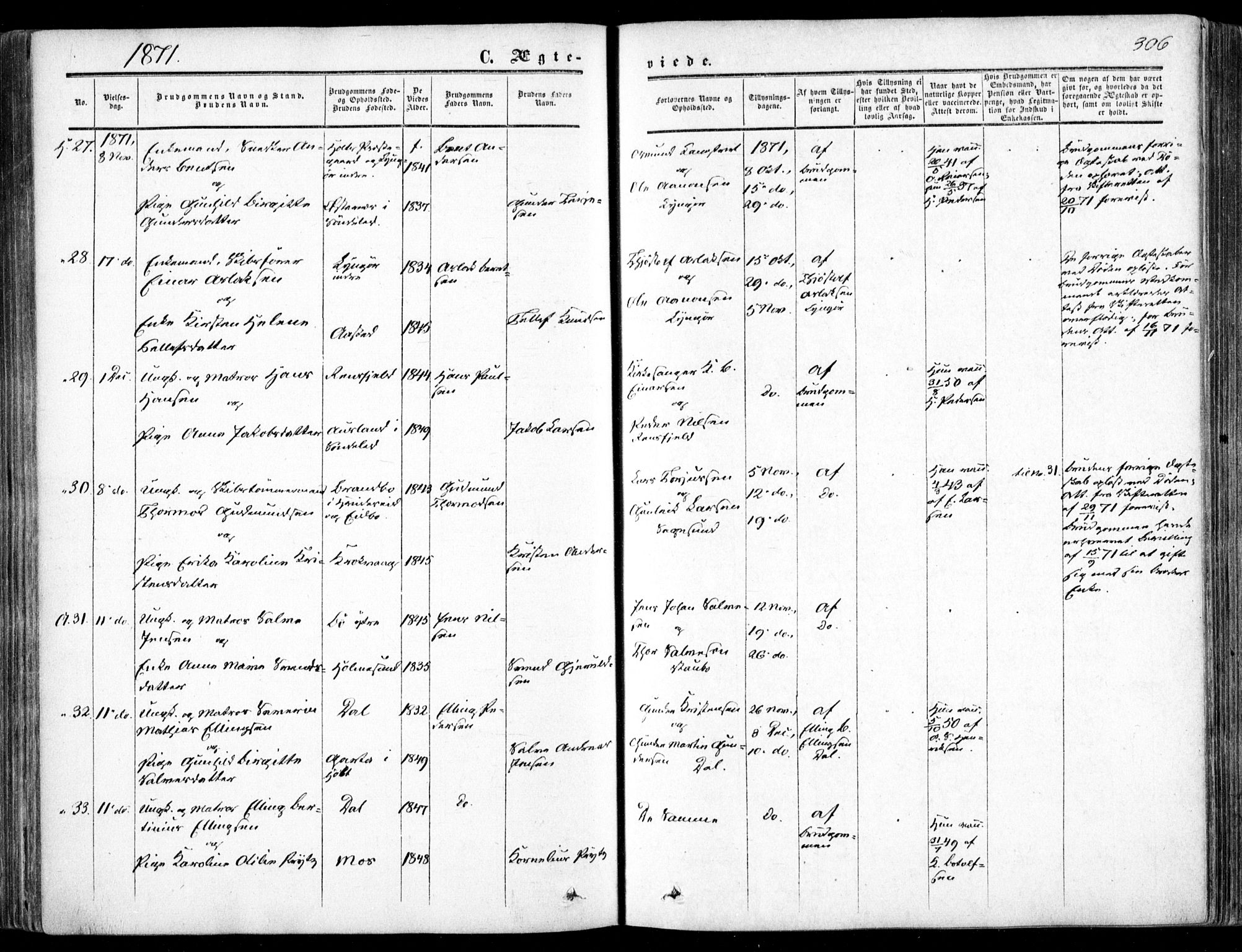 Dypvåg sokneprestkontor, AV/SAK-1111-0007/F/Fa/Faa/L0006: Ministerialbok nr. A 6, 1855-1872, s. 306