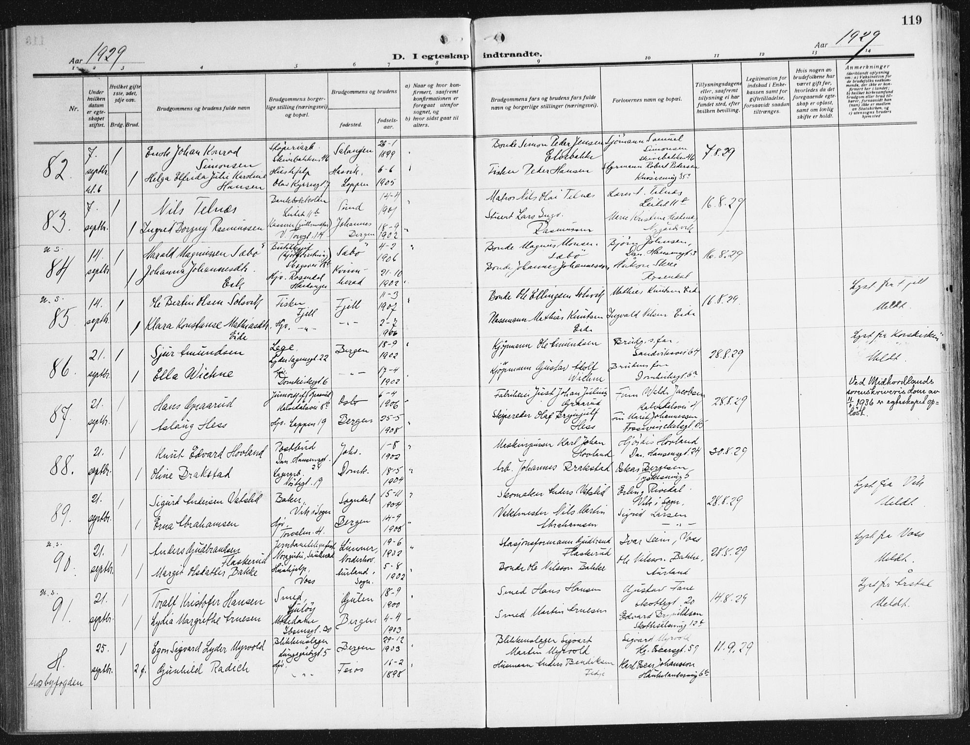 Domkirken sokneprestembete, AV/SAB-A-74801/H/Haa/L0039: Ministerialbok nr. D 6, 1921-1937, s. 119