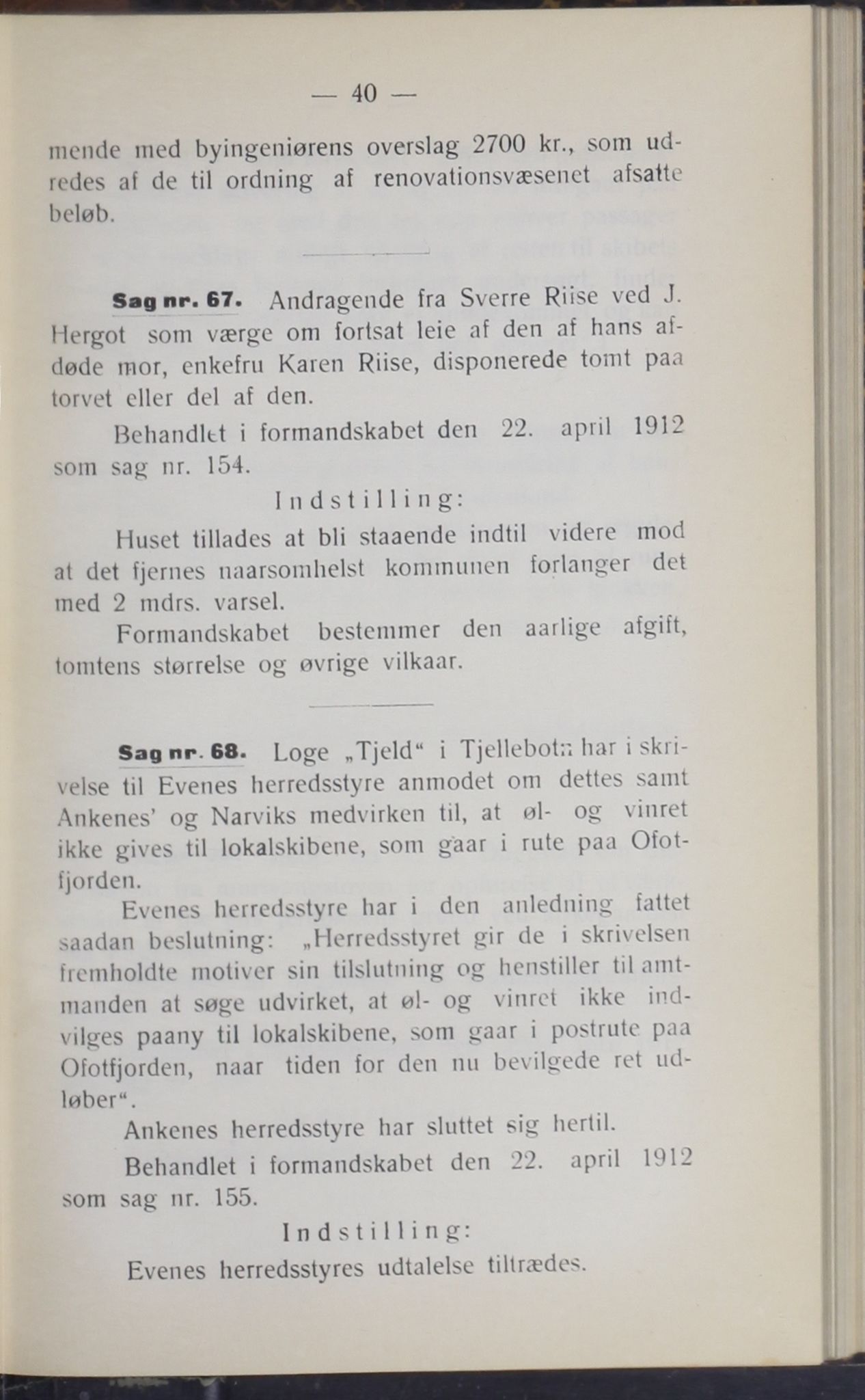 Narvik kommune. Formannskap , AIN/K-18050.150/A/Ab/L0002: Møtebok, 1912