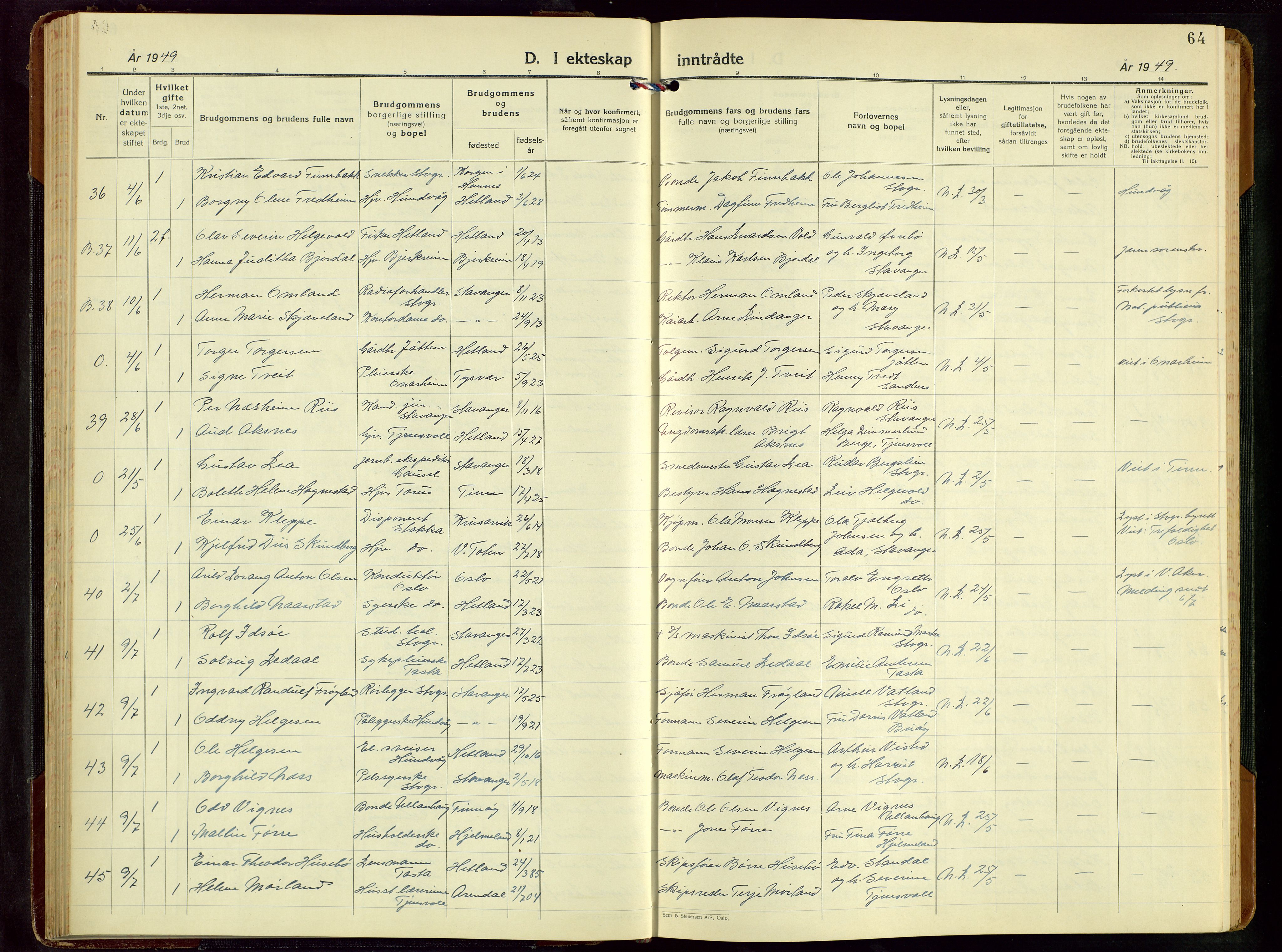 Hetland sokneprestkontor, AV/SAST-A-101826/30/30BB/L0016: Klokkerbok nr. B 16, 1942-1960, s. 64