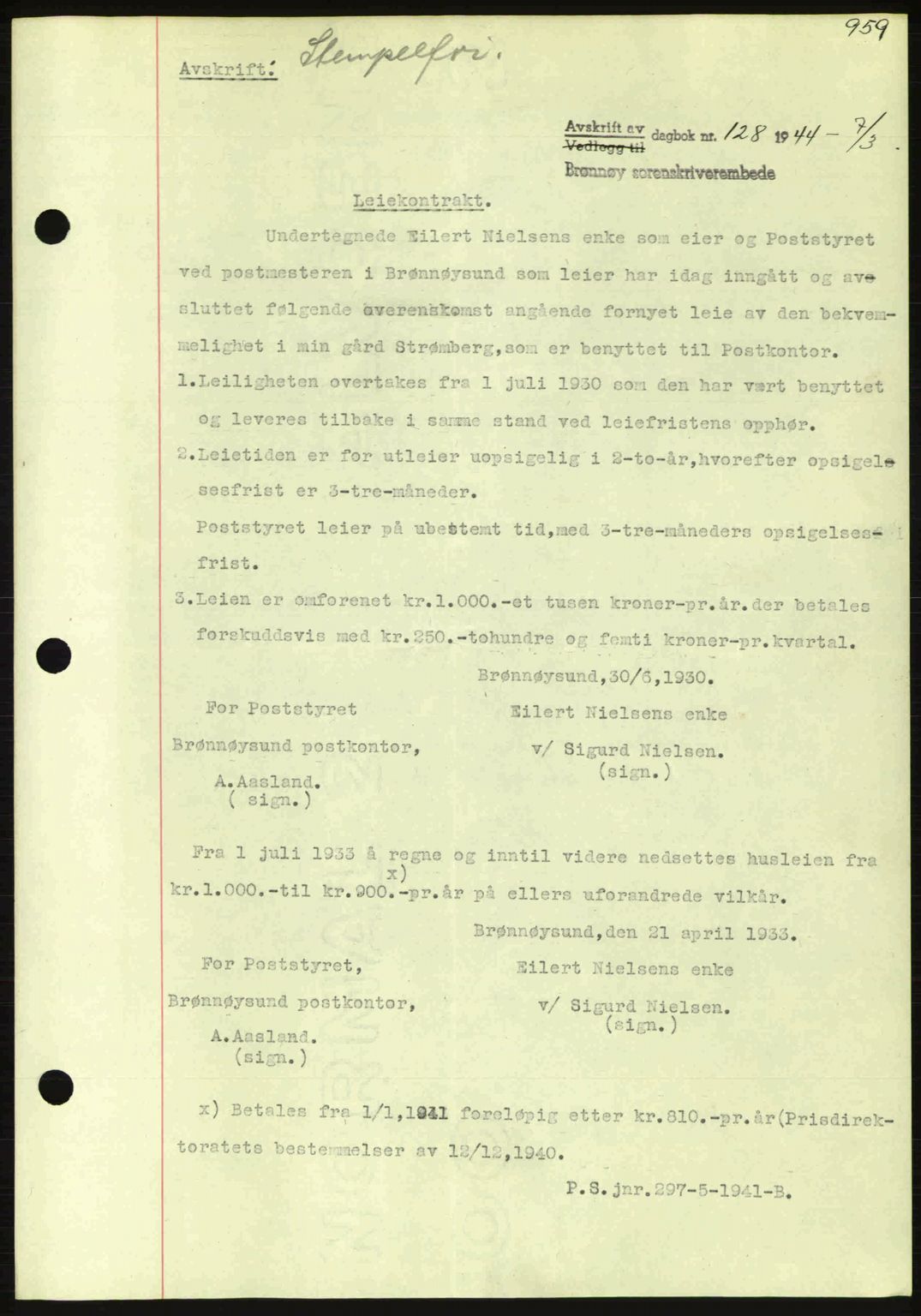 Brønnøy sorenskriveri, SAT/A-4170/1/2/2C: Pantebok nr. 23, 1943-1944, Dagboknr: 128/1944