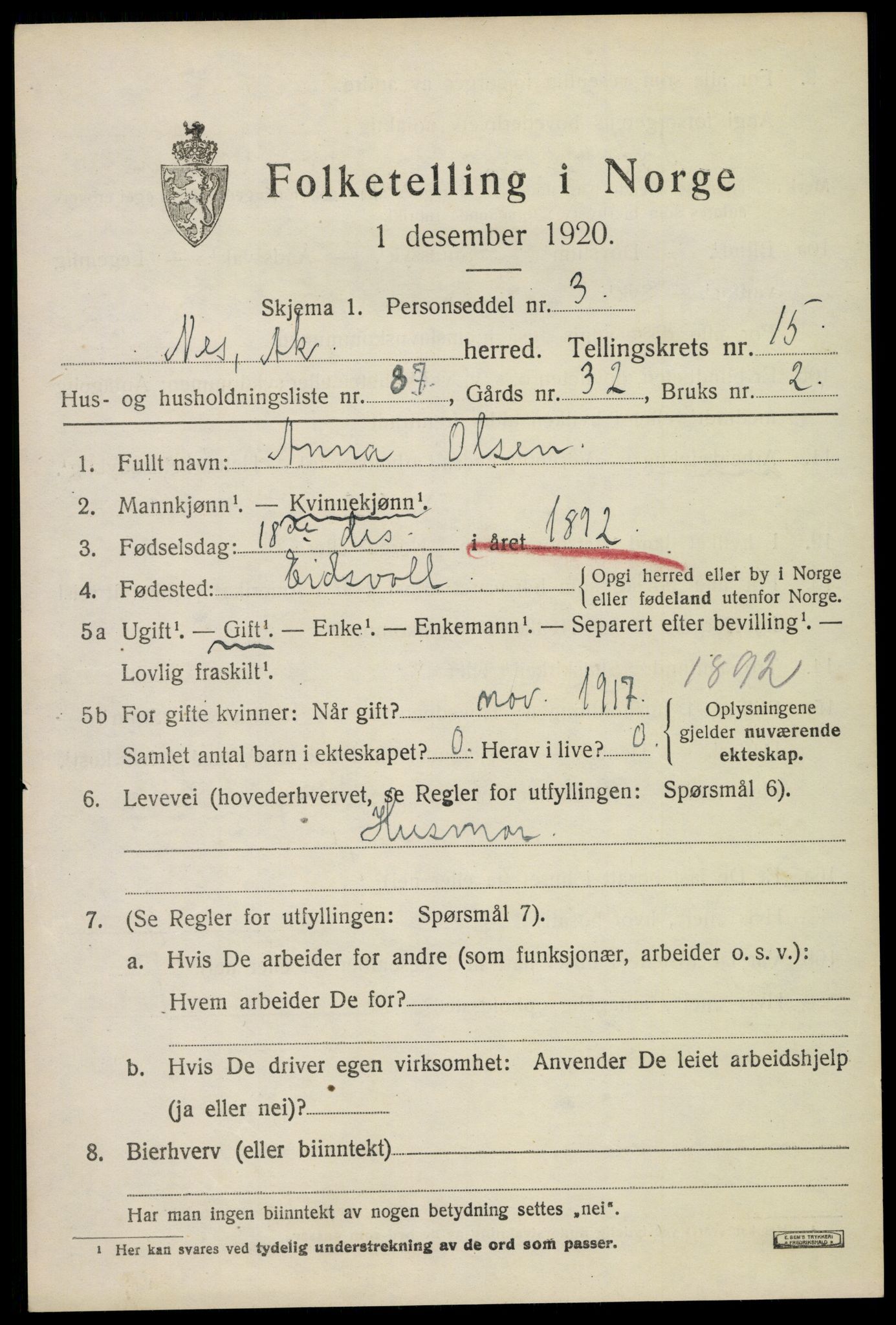 SAO, Folketelling 1920 for 0236 Nes herred, 1920, s. 15678