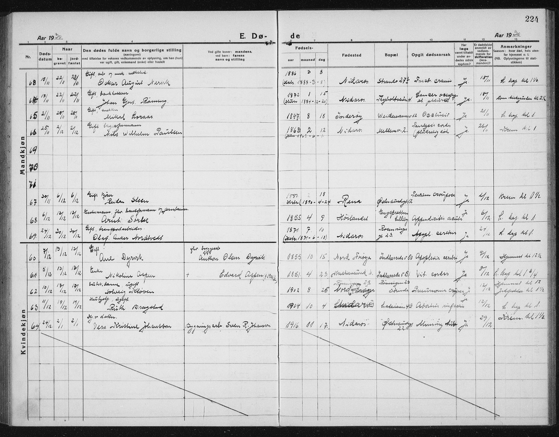 Ministerialprotokoller, klokkerbøker og fødselsregistre - Sør-Trøndelag, AV/SAT-A-1456/605/L0260: Klokkerbok nr. 605C07, 1922-1942, s. 224