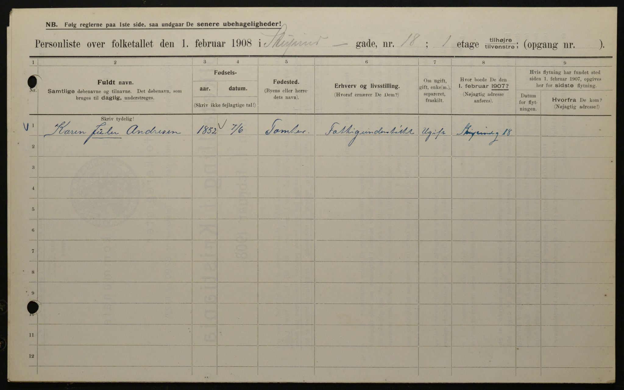 OBA, Kommunal folketelling 1.2.1908 for Kristiania kjøpstad, 1908, s. 94084