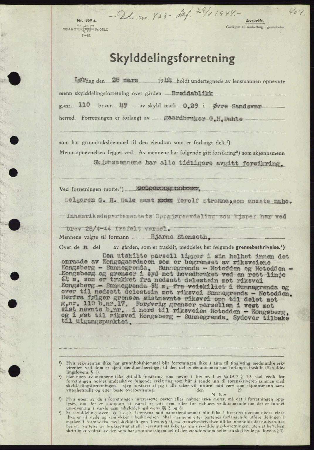 Numedal og Sandsvær sorenskriveri, SAKO/A-128/G/Ga/Gaa/L0055: Pantebok nr. A7, 1943-1944, Dagboknr: 428/1944