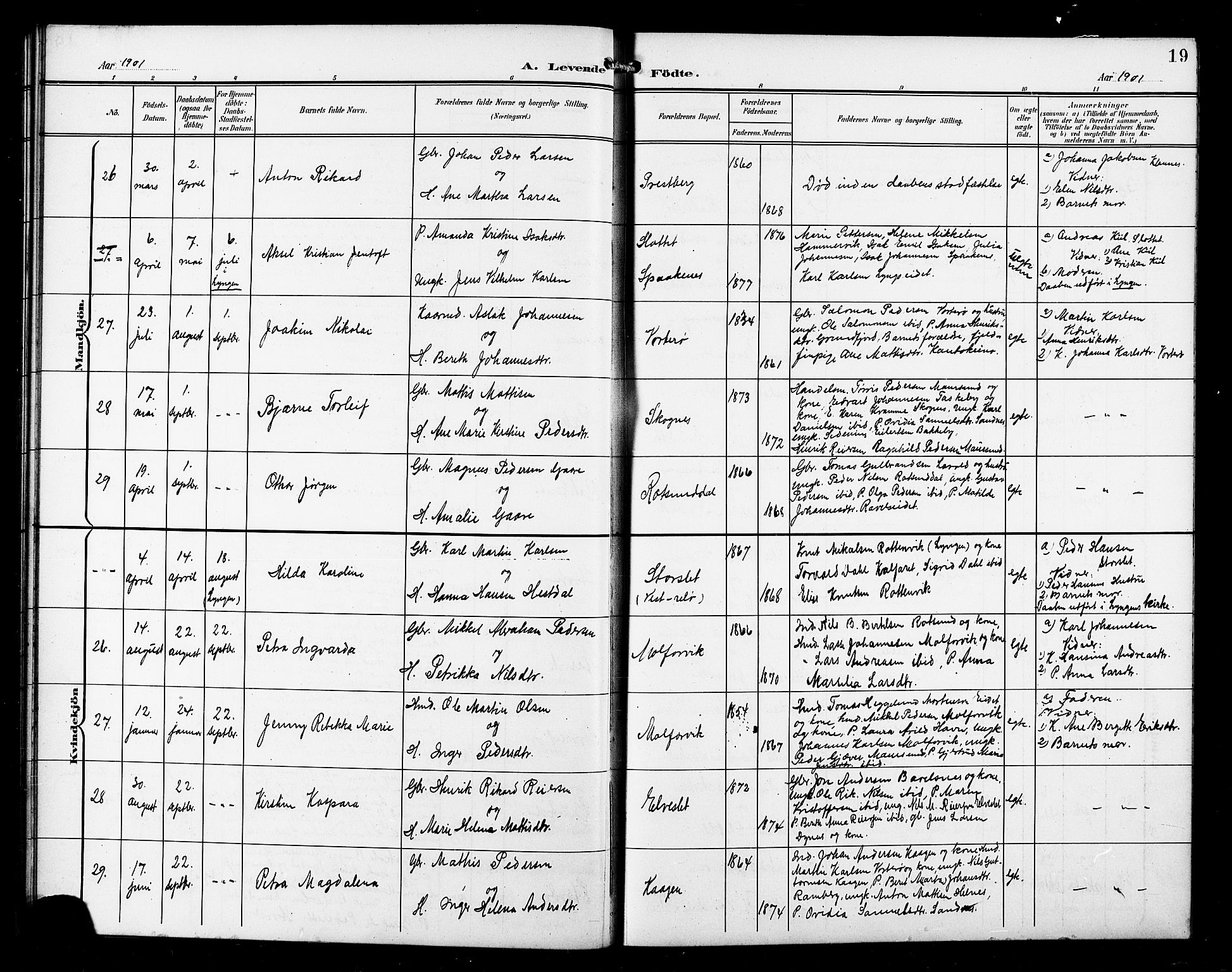 Skjervøy sokneprestkontor, AV/SATØ-S-1300/H/Ha/Hab/L0008klokker: Klokkerbok nr. 8, 1900-1910, s. 19