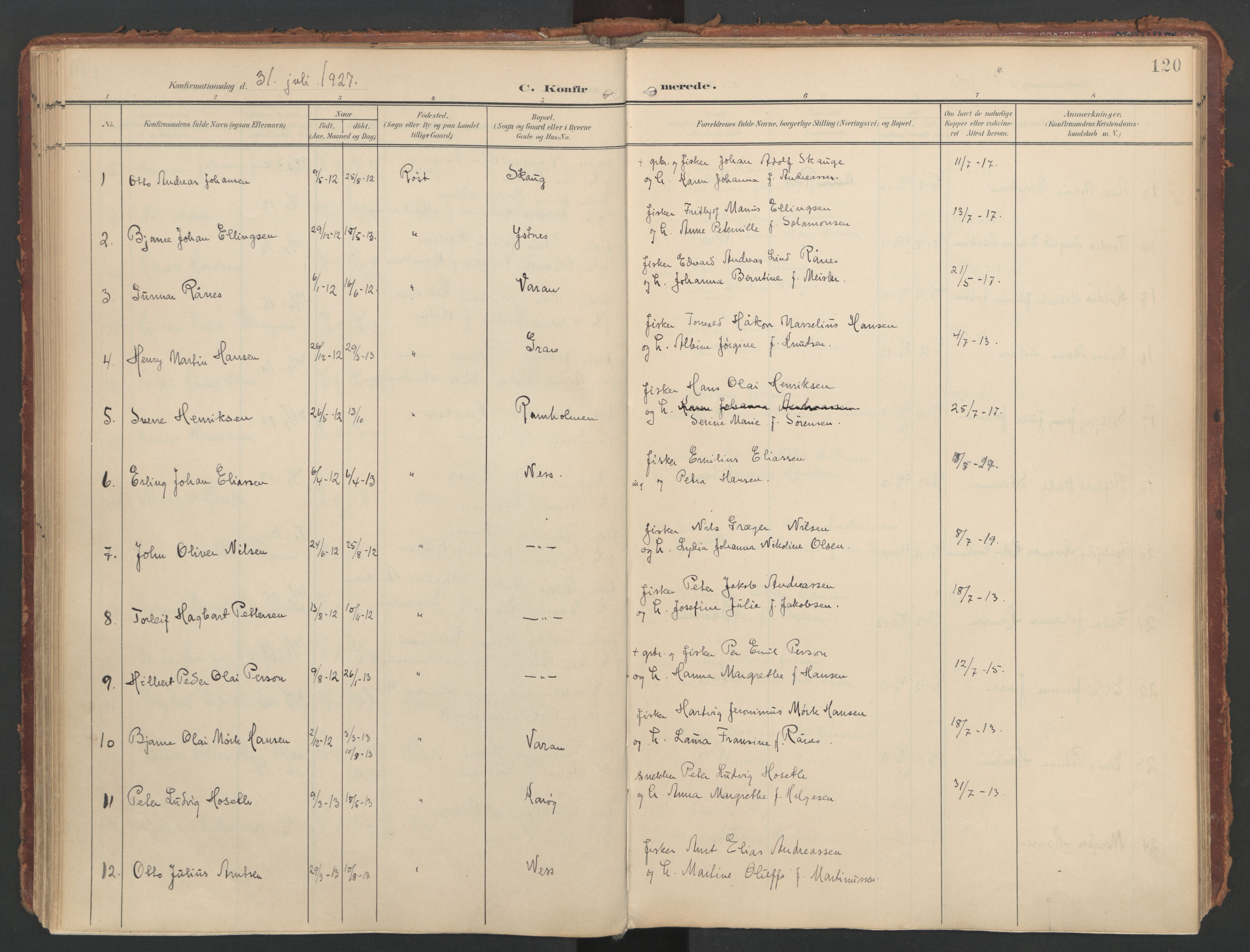 Ministerialprotokoller, klokkerbøker og fødselsregistre - Nordland, AV/SAT-A-1459/808/L0129: Ministerialbok nr. 808A02, 1903-1931, s. 120