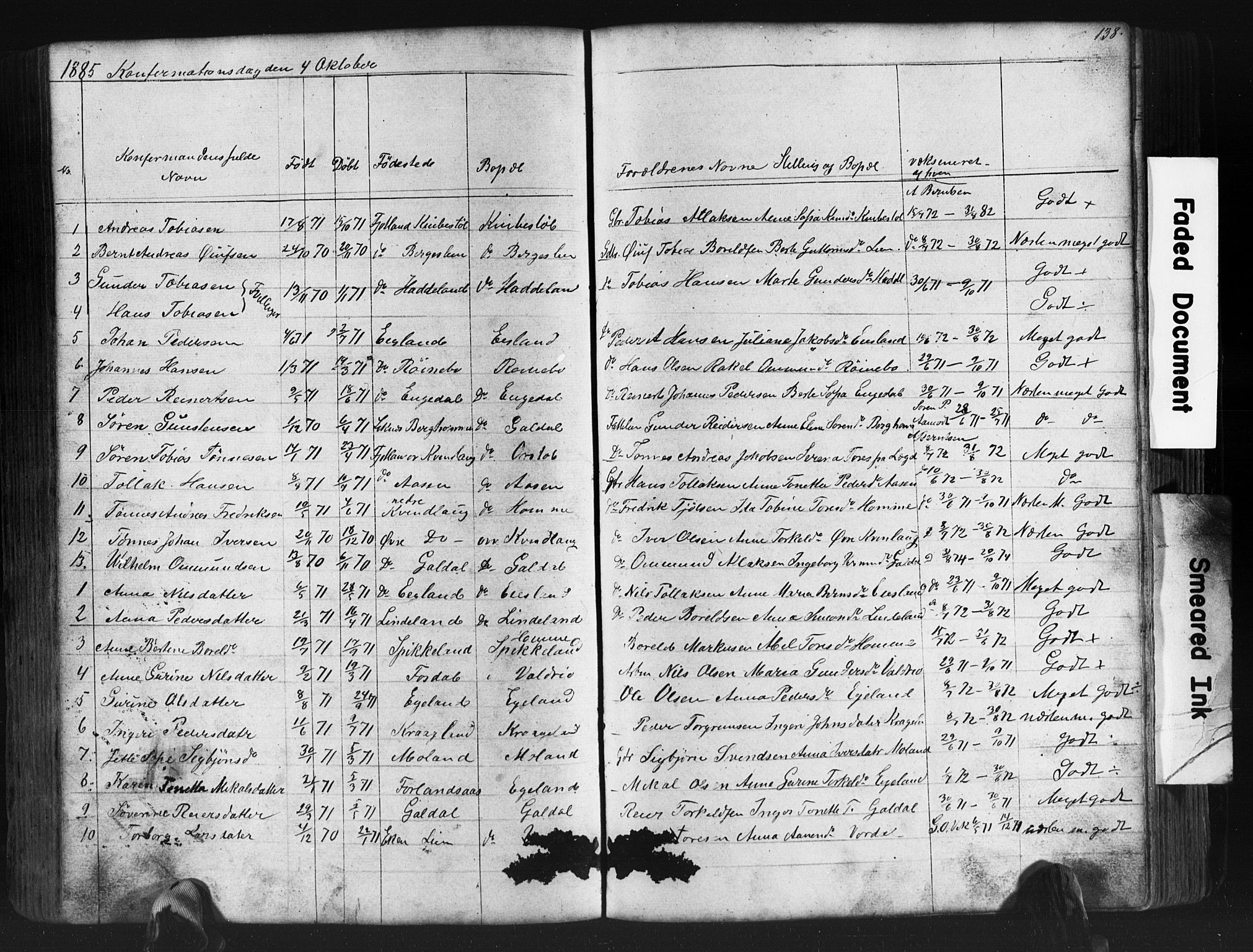 Fjotland sokneprestkontor, AV/SAK-1111-0010/F/Fb/L0003: Klokkerbok nr. B 3, 1872-1924, s. 138