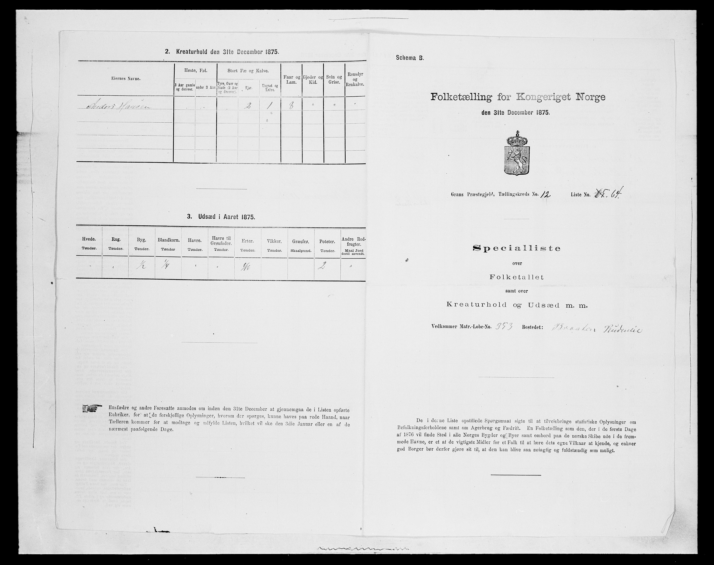 SAH, Folketelling 1875 for 0534P Gran prestegjeld, 1875, s. 2367