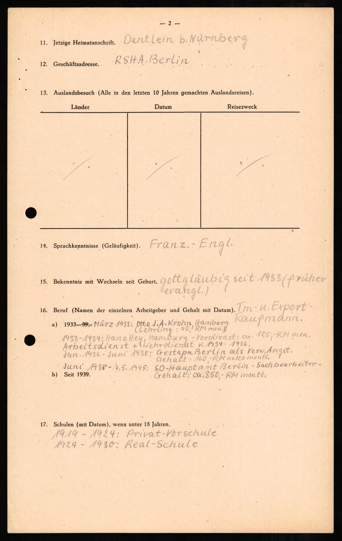 Forsvaret, Forsvarets overkommando II, AV/RA-RAFA-3915/D/Db/L0005: CI Questionaires. Tyske okkupasjonsstyrker i Norge. Tyskere., 1945-1946, s. 178