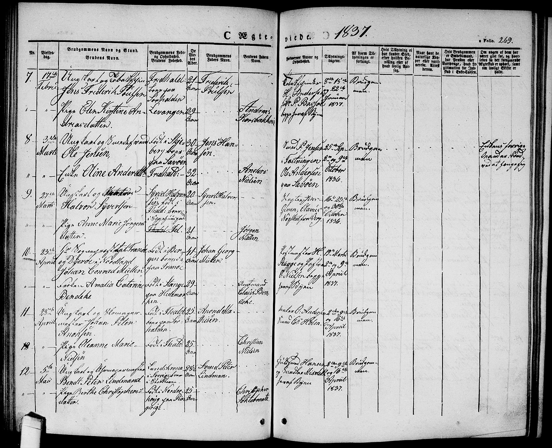 Halden prestekontor Kirkebøker, AV/SAO-A-10909/G/Ga/L0003: Klokkerbok nr. 3, 1834-1844, s. 269