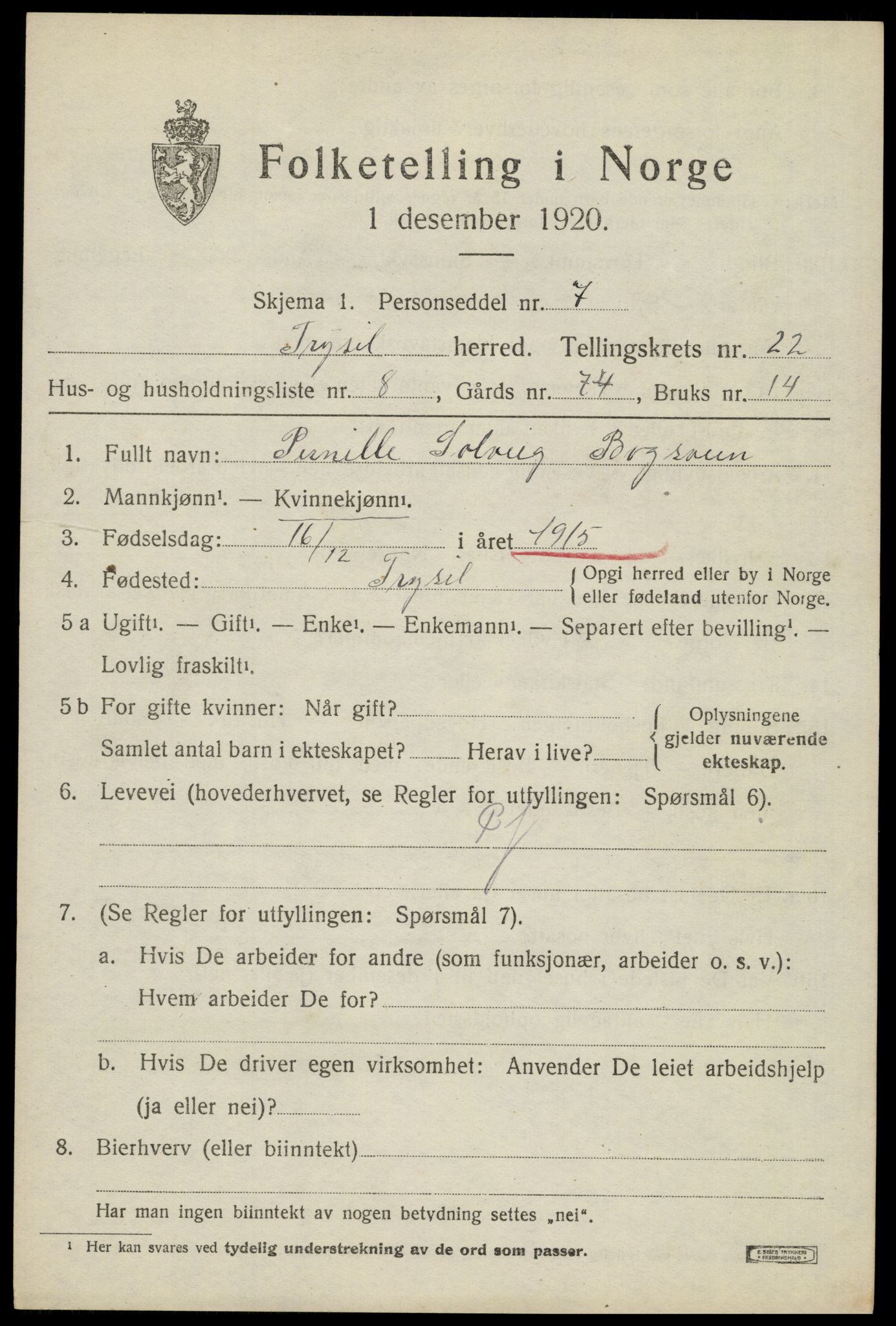 SAH, Folketelling 1920 for 0428 Trysil herred, 1920, s. 14657