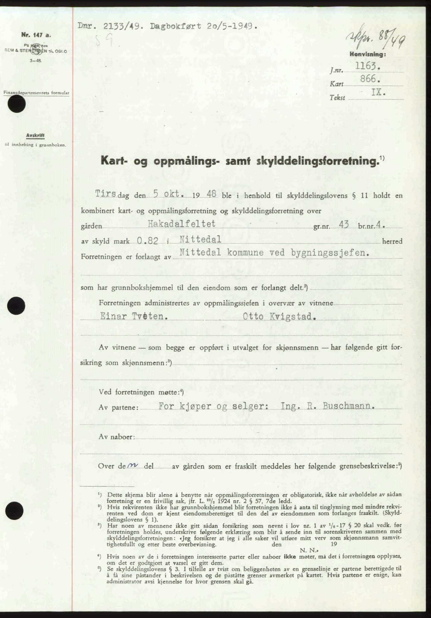 Nedre Romerike sorenskriveri, SAO/A-10469/G/Gb/Gbd/L0025: Pantebok nr. 25, 1949-1949, Dagboknr: 2133/1949