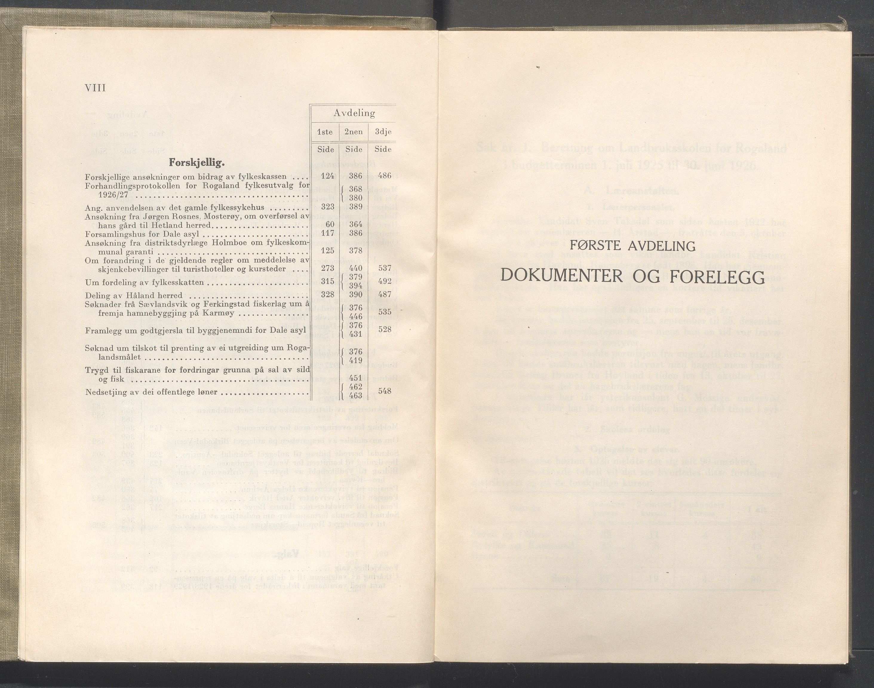 Rogaland fylkeskommune - Fylkesrådmannen , IKAR/A-900/A/Aa/Aaa/L0046: Møtebok , 1927, s. VIII-1