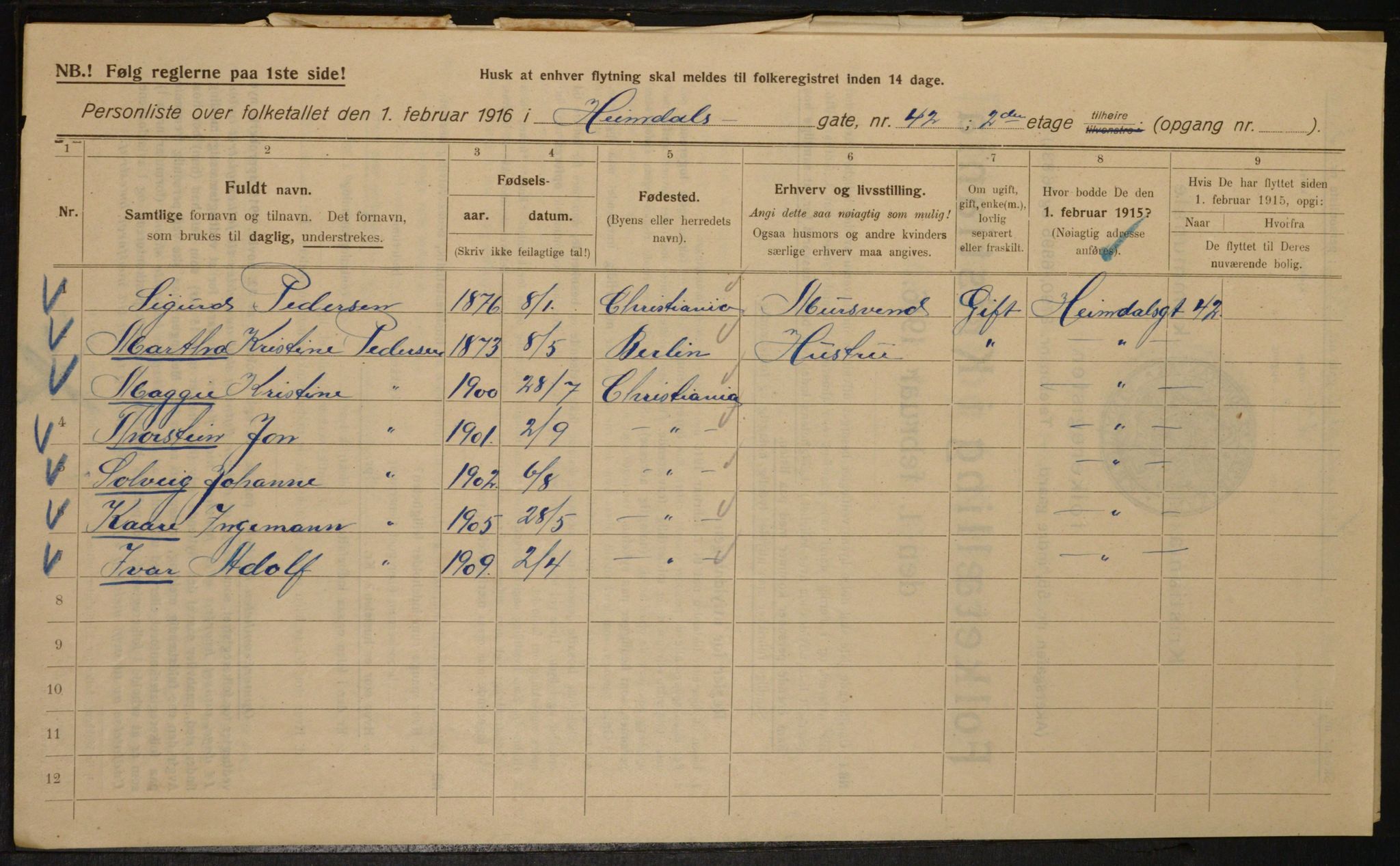 OBA, Kommunal folketelling 1.2.1916 for Kristiania, 1916, s. 38049