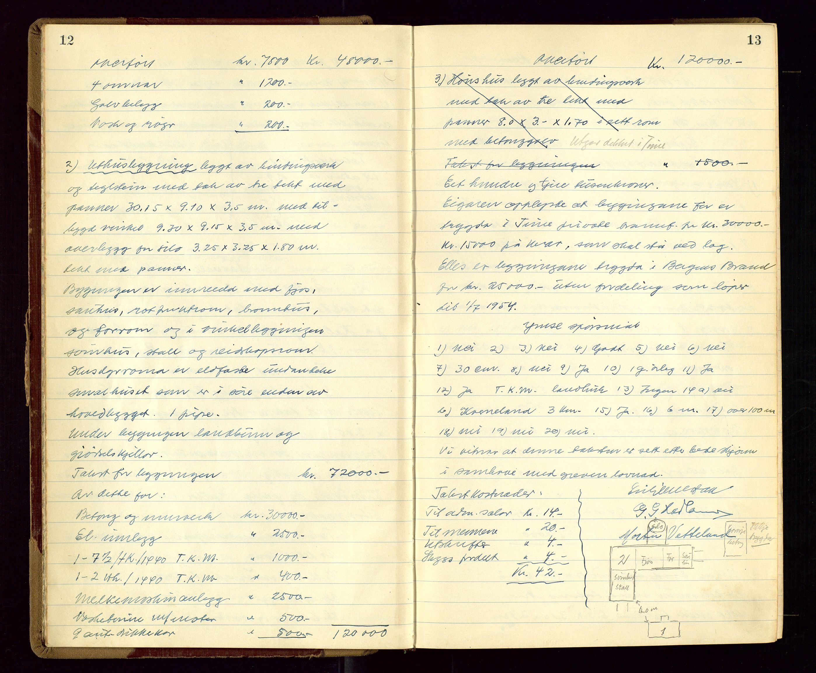 Time lensmannskontor, AV/SAST-A-100420/Goa/L0008: "Branntakstprotokoll", 1953-1955, s. 12-13