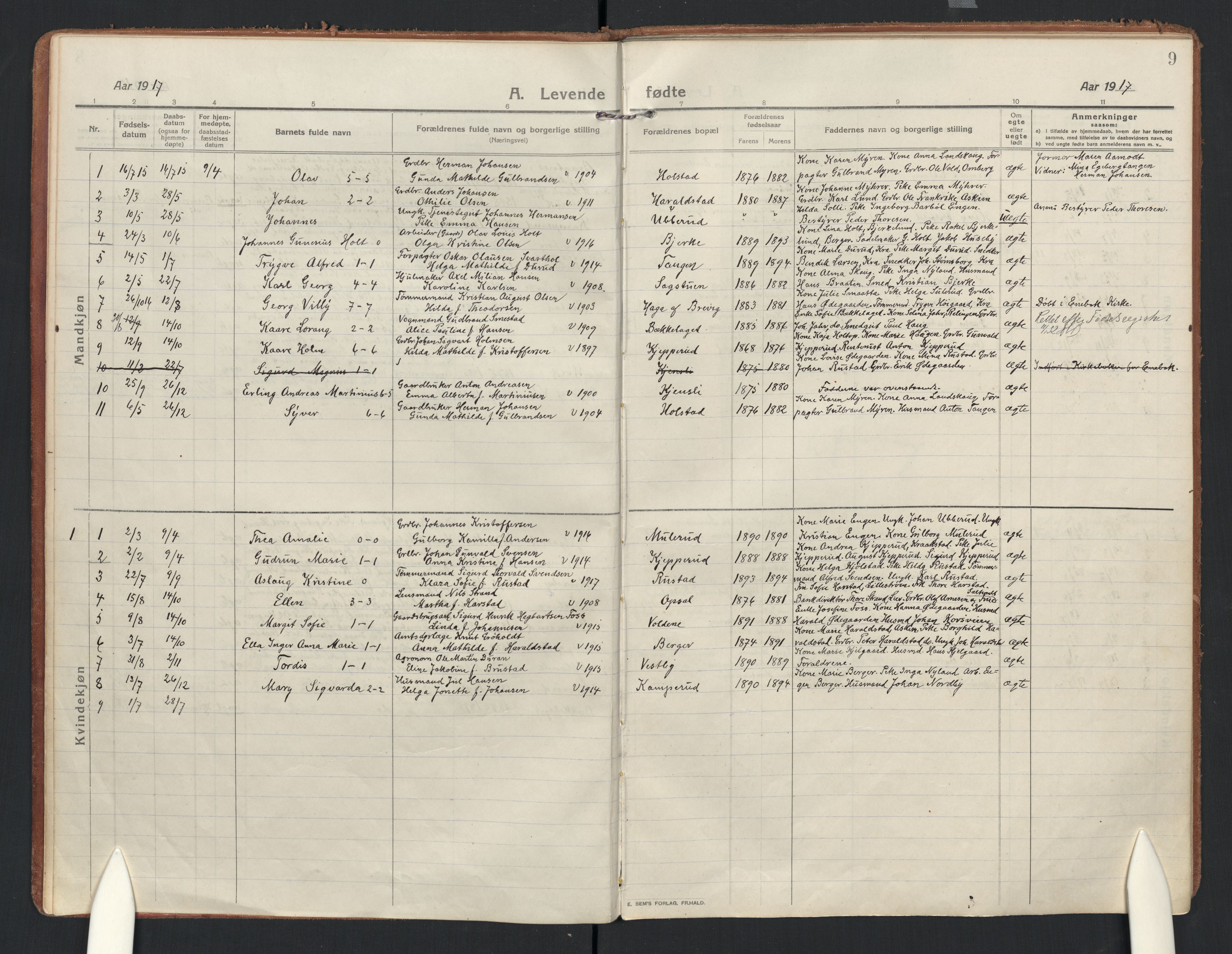 Enebakk prestekontor Kirkebøker, SAO/A-10171c/F/Fb/L0003: Ministerialbok nr. II 3, 1912-1946, s. 9