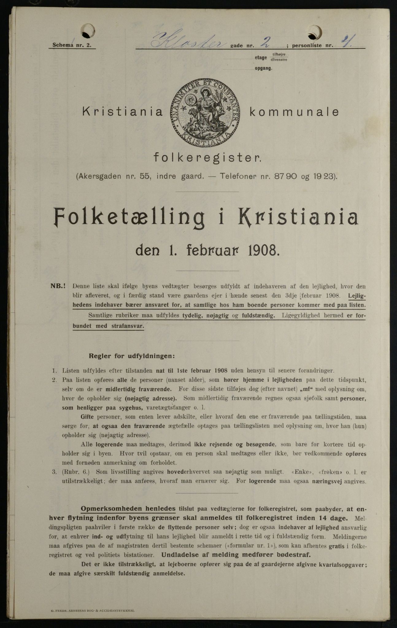 OBA, Kommunal folketelling 1.2.1908 for Kristiania kjøpstad, 1908, s. 46559