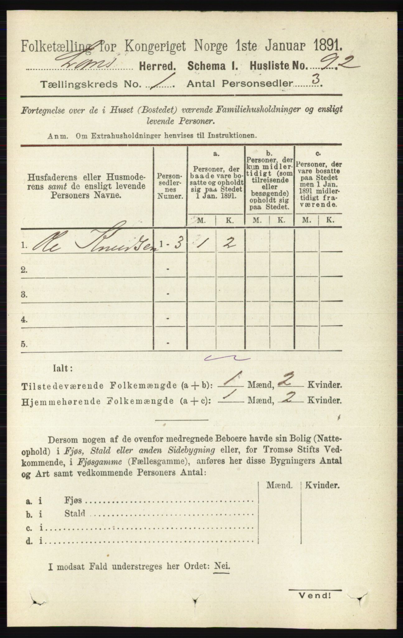 RA, Folketelling 1891 for 0514 Lom herred, 1891, s. 113