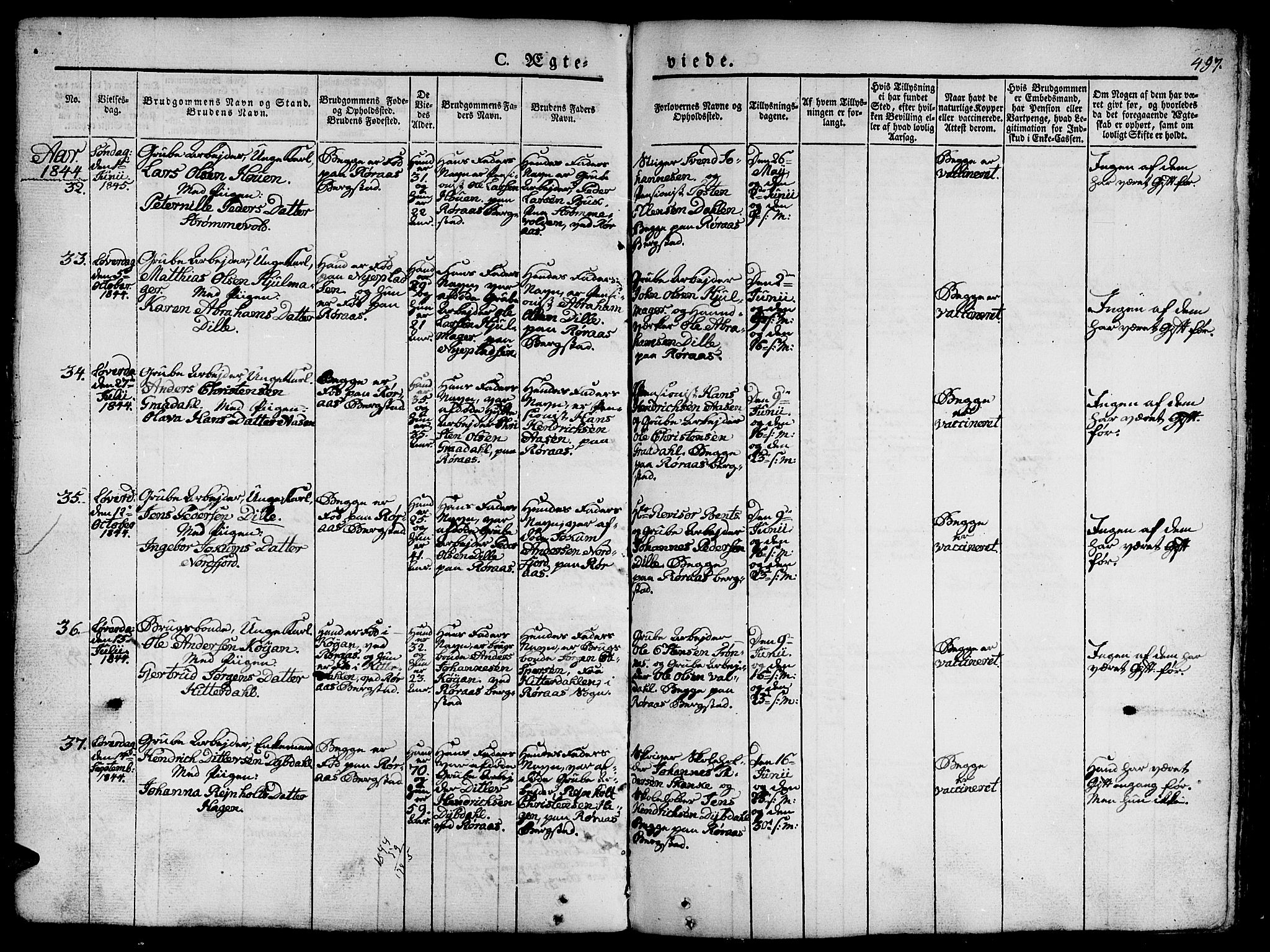 Ministerialprotokoller, klokkerbøker og fødselsregistre - Sør-Trøndelag, SAT/A-1456/681/L0939: Klokkerbok nr. 681C03, 1829-1855, s. 497