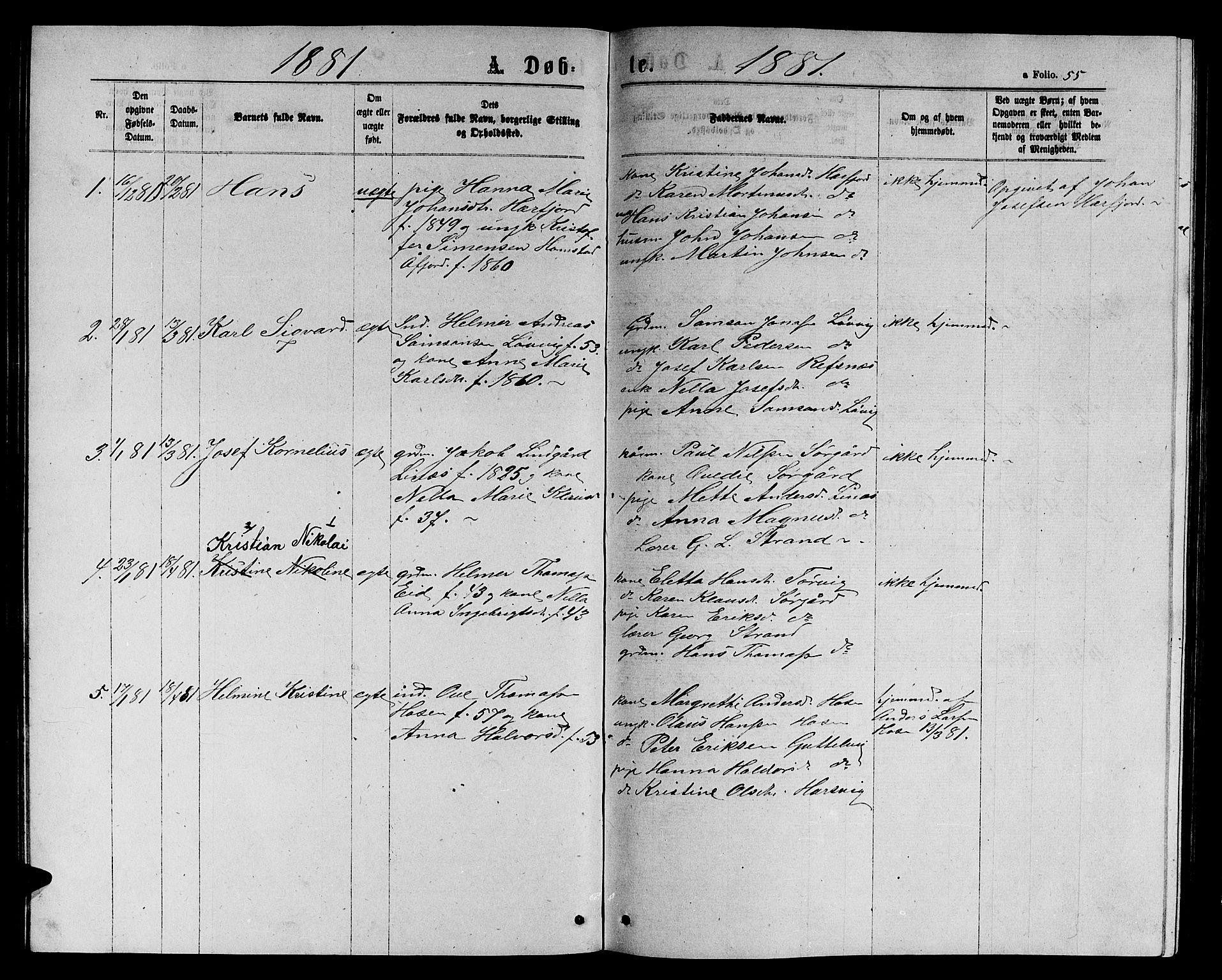 Ministerialprotokoller, klokkerbøker og fødselsregistre - Sør-Trøndelag, AV/SAT-A-1456/656/L0695: Klokkerbok nr. 656C01, 1867-1889, s. 55