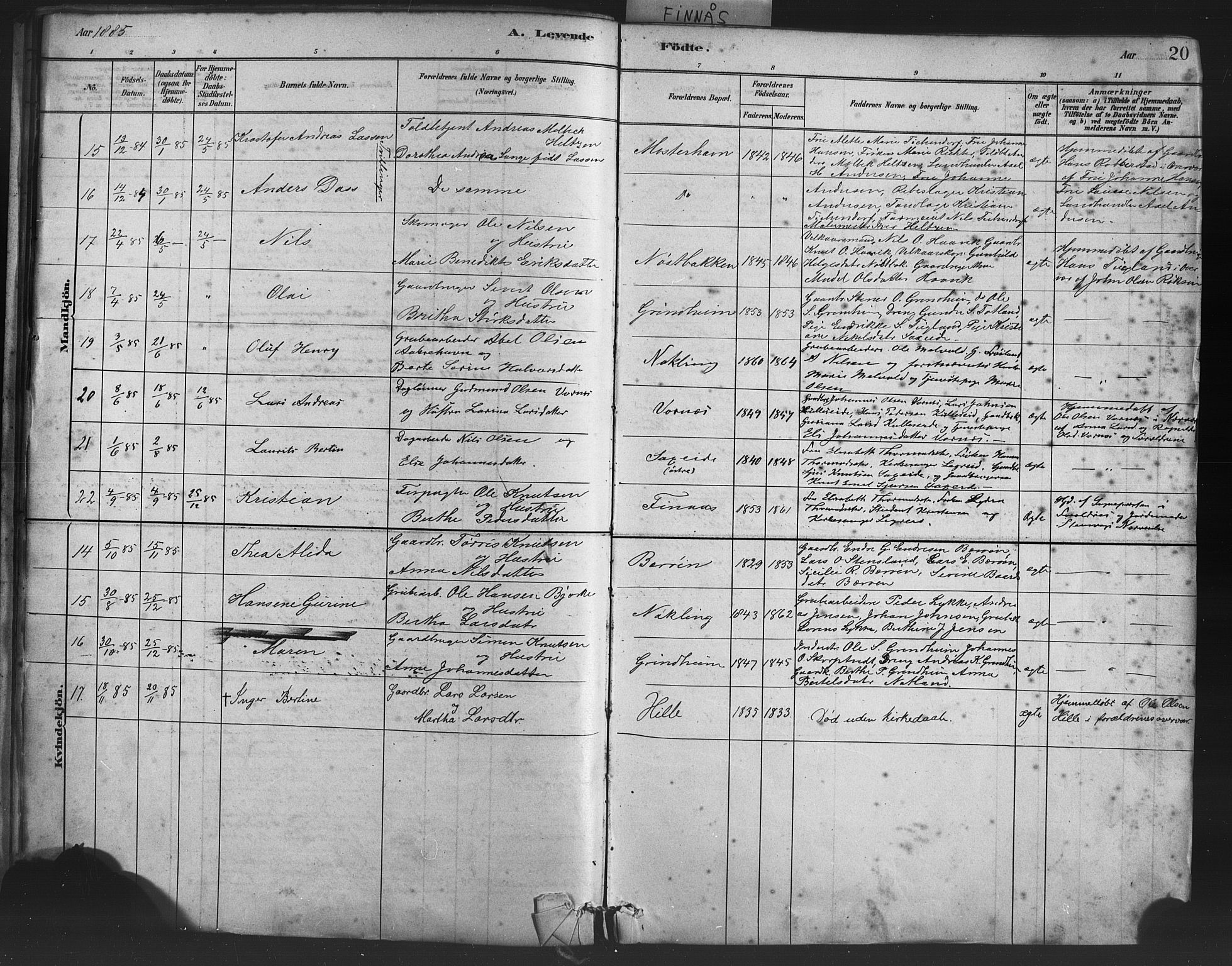 Finnås sokneprestembete, AV/SAB-A-99925/H/Ha/Haa/Haab/L0001: Ministerialbok nr. B 1, 1881-1894, s. 20