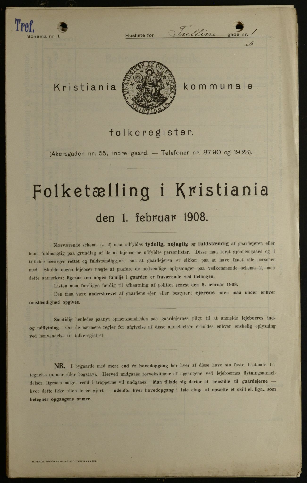 OBA, Kommunal folketelling 1.2.1908 for Kristiania kjøpstad, 1908, s. 105477