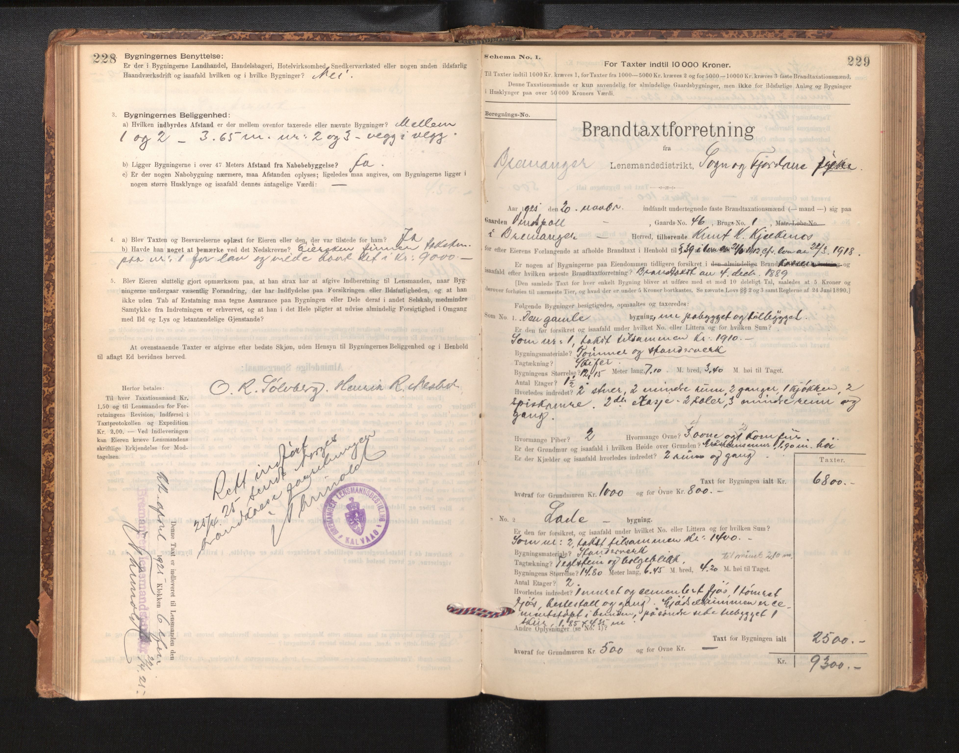 Lensmannen i Bremanger, AV/SAB-A-26701/0012/L0007: Branntakstprotokoll, skjematakst, 1895-1936, s. 228-229