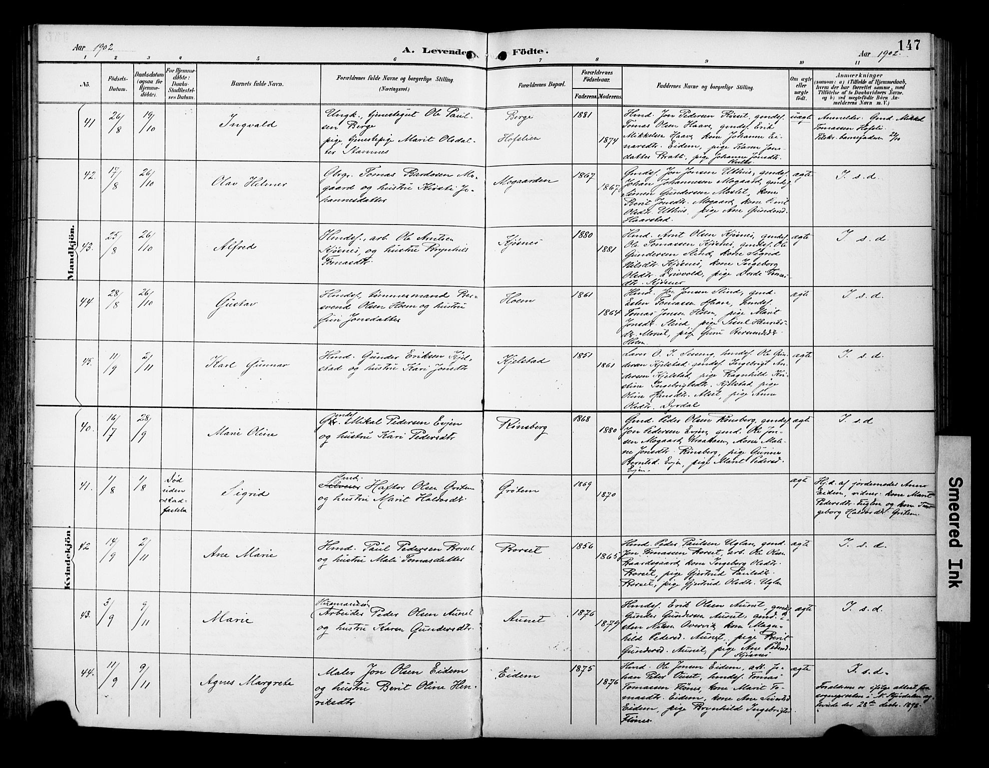 Ministerialprotokoller, klokkerbøker og fødselsregistre - Sør-Trøndelag, SAT/A-1456/695/L1149: Ministerialbok nr. 695A09, 1891-1902, s. 147