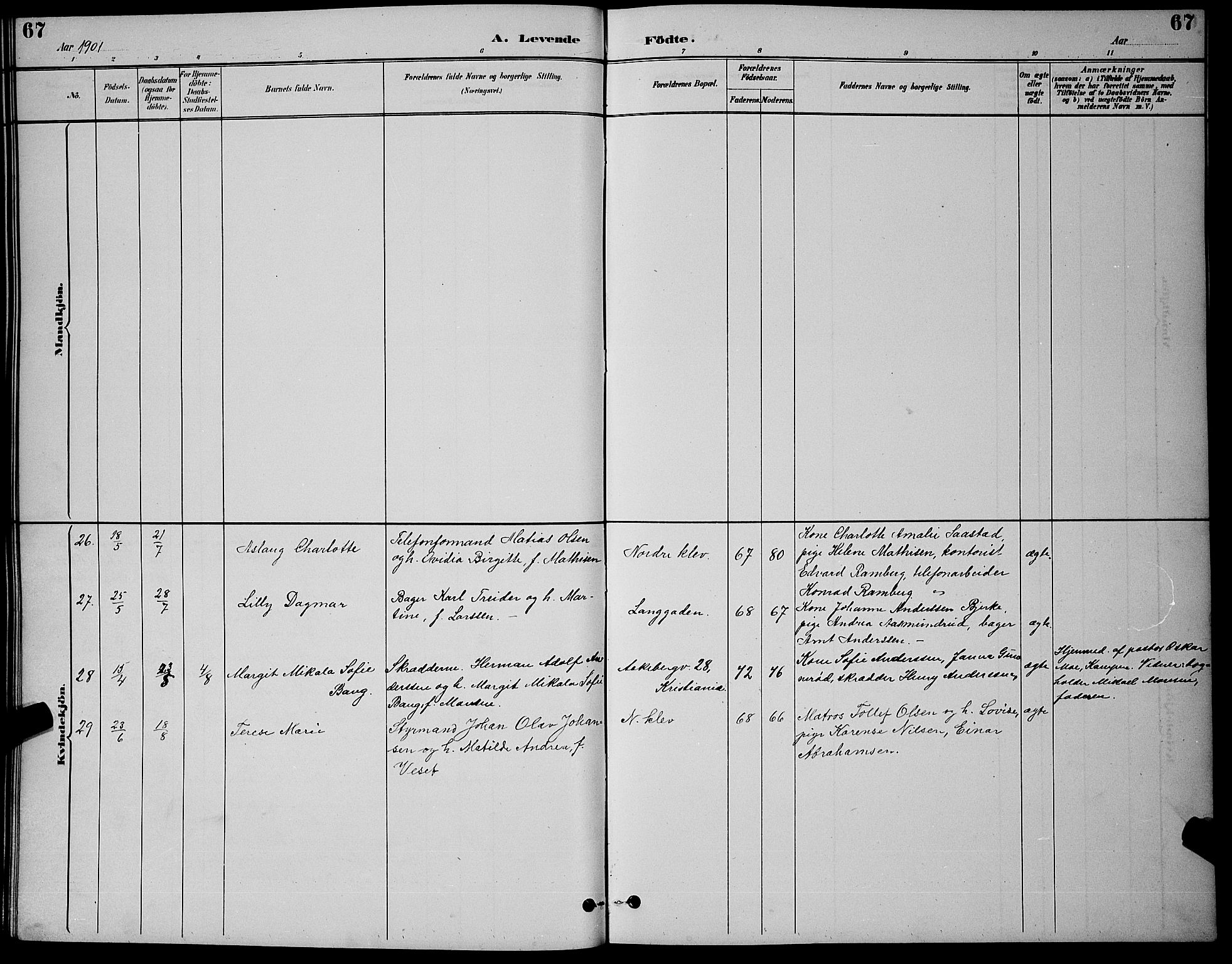 Holmestrand kirkebøker, AV/SAKO-A-346/G/Ga/L0005: Klokkerbok nr. 5, 1889-1901, s. 67