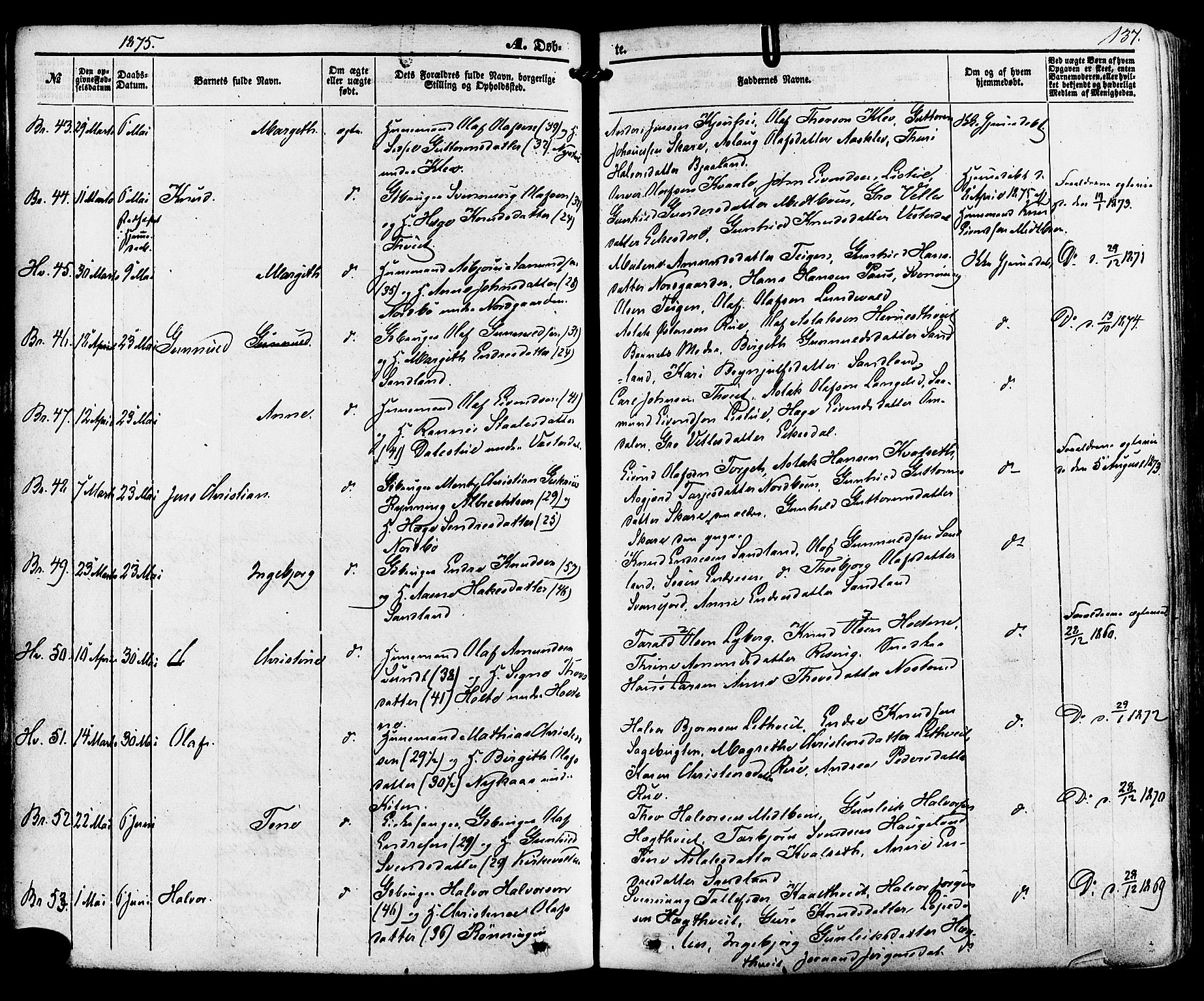 Kviteseid kirkebøker, AV/SAKO-A-276/F/Fa/L0007: Ministerialbok nr. I 7, 1859-1881, s. 137