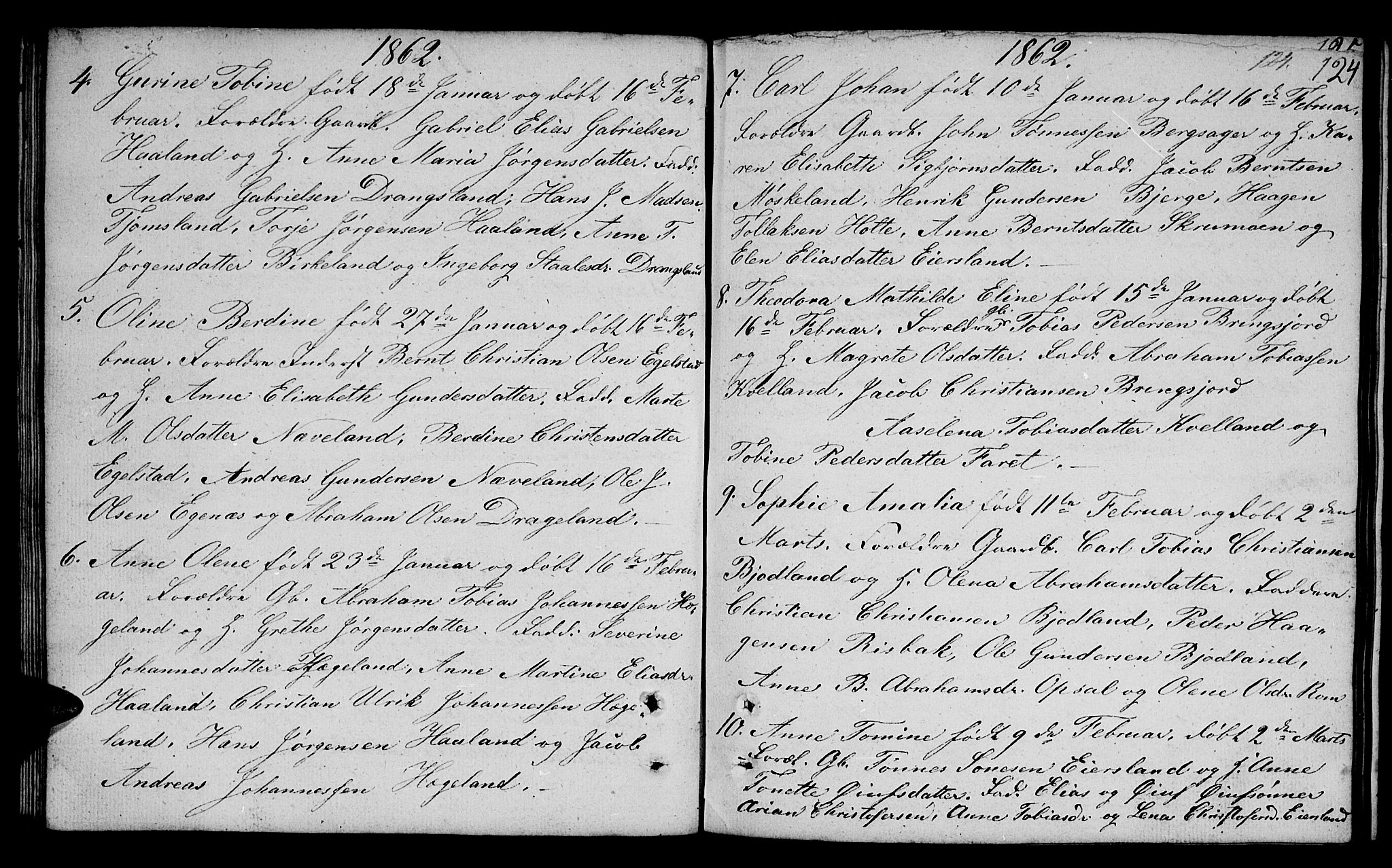 Lyngdal sokneprestkontor, AV/SAK-1111-0029/F/Fb/Fbc/L0002: Klokkerbok nr. B 2, 1849-1864, s. 124