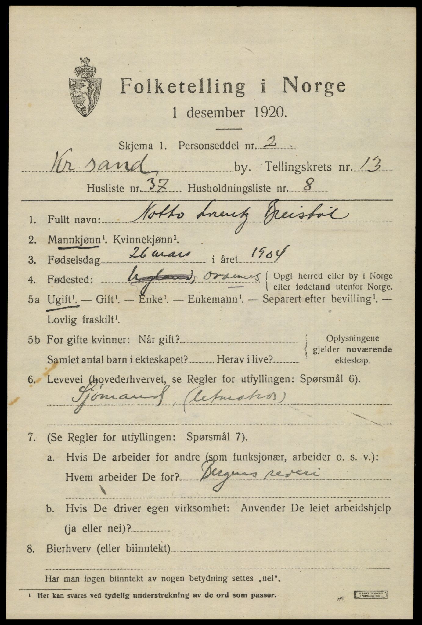 SAK, Folketelling 1920 for 1001 Kristiansand kjøpstad, 1920, s. 27881