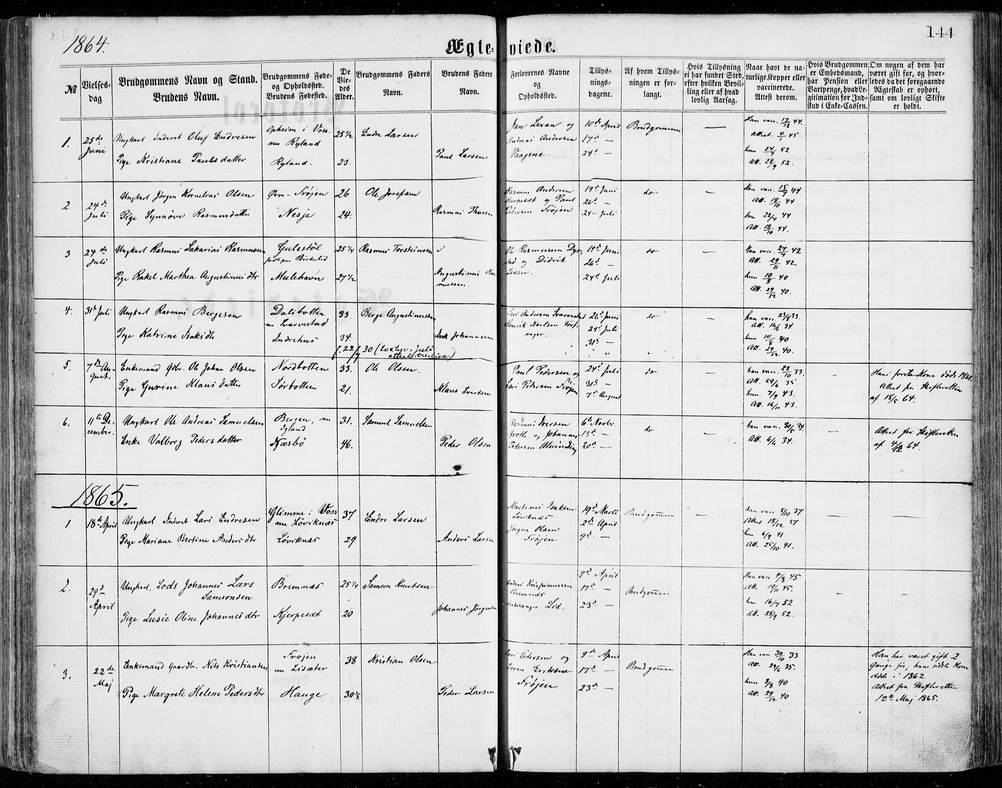 Bremanger sokneprestembete, AV/SAB-A-82201/H/Haa/Haaa/L0001: Ministerialbok nr. A  1, 1864-1883, s. 144
