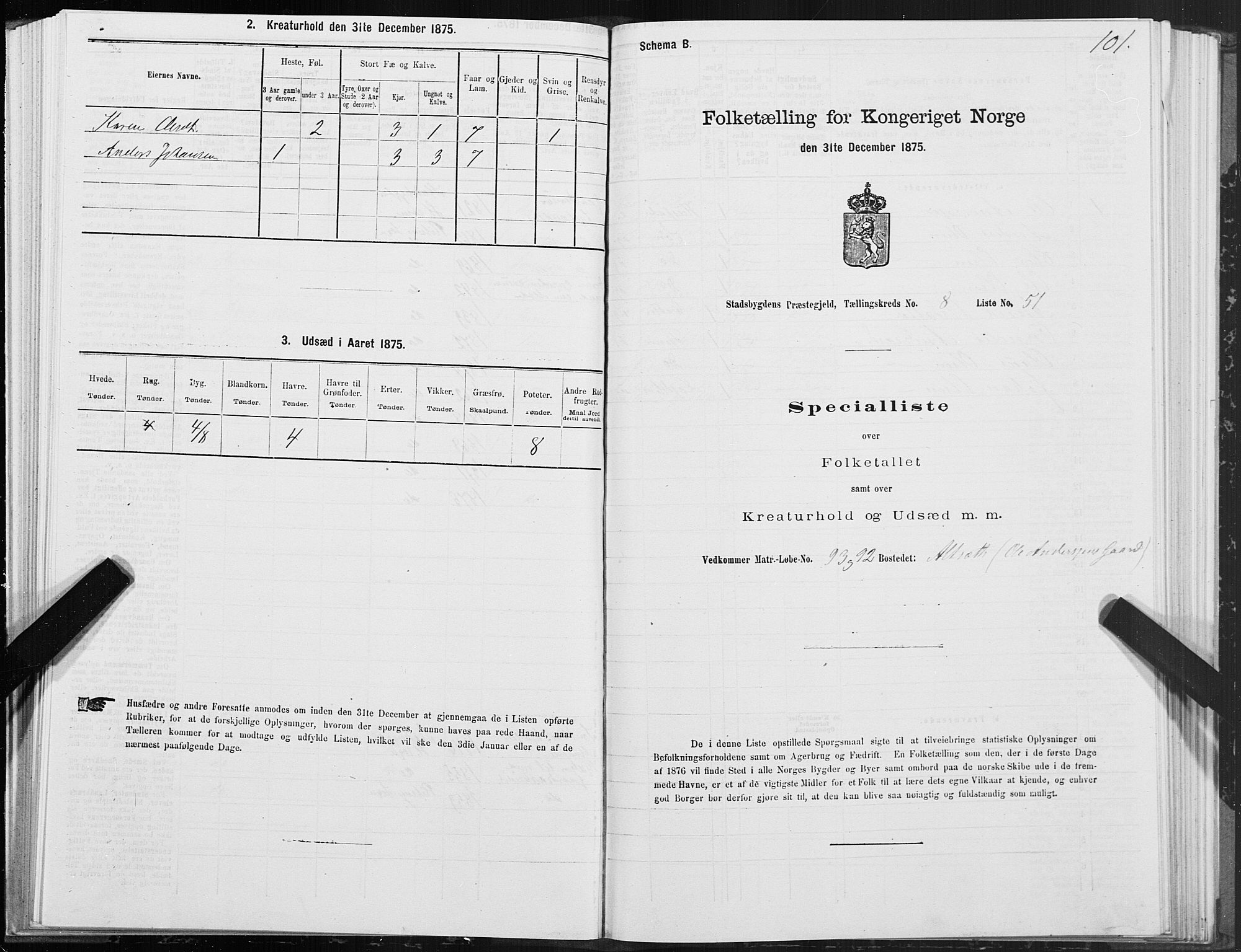 SAT, Folketelling 1875 for 1625P Stadsbygd prestegjeld, 1875, s. 5101