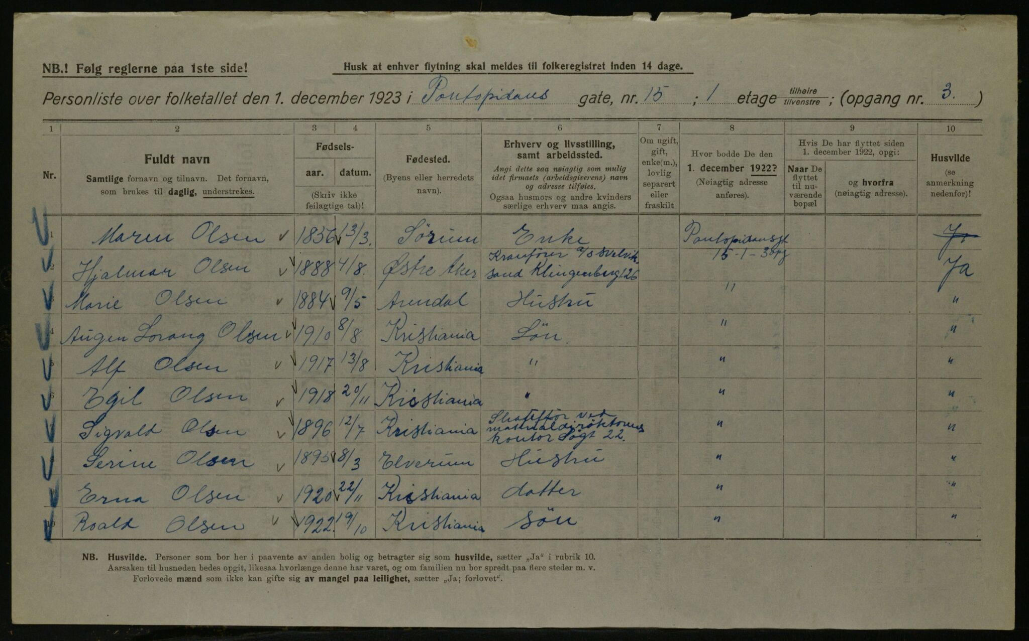 OBA, Kommunal folketelling 1.12.1923 for Kristiania, 1923, s. 89567