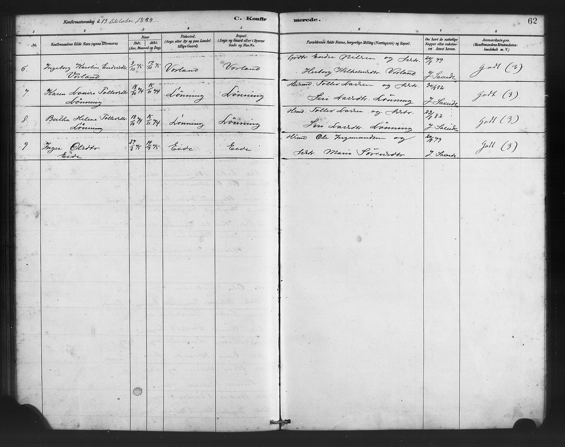 Finnås sokneprestembete, AV/SAB-A-99925/H/Ha/Haa/Haad/L0001: Ministerialbok nr. D 1, 1880-1894, s. 62