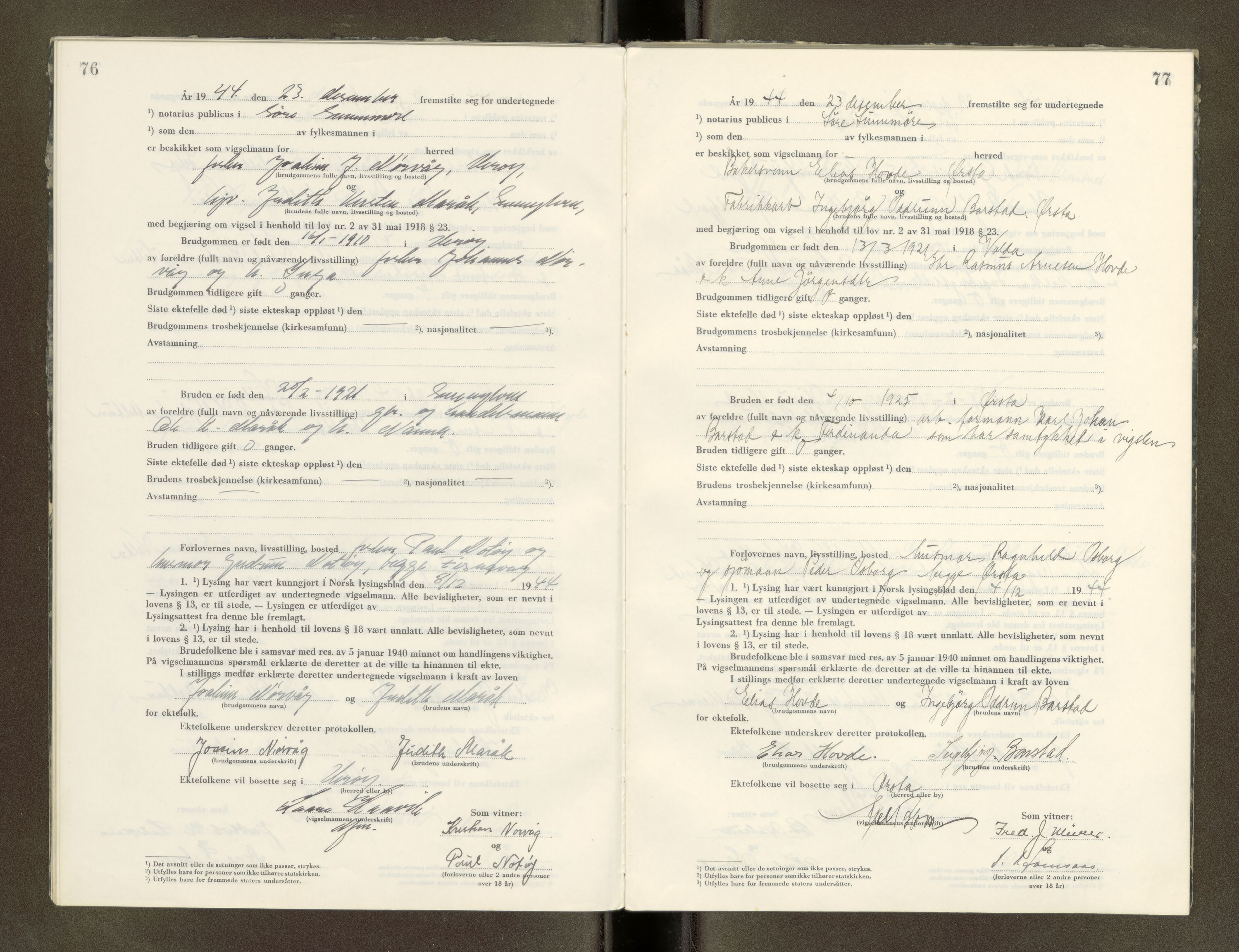 Søre Sunnmøre sorenskriveri, AV/SAT-A-4122/1/6/6D/L0003: Vigselsbok, 1944-1966, s. 76-77