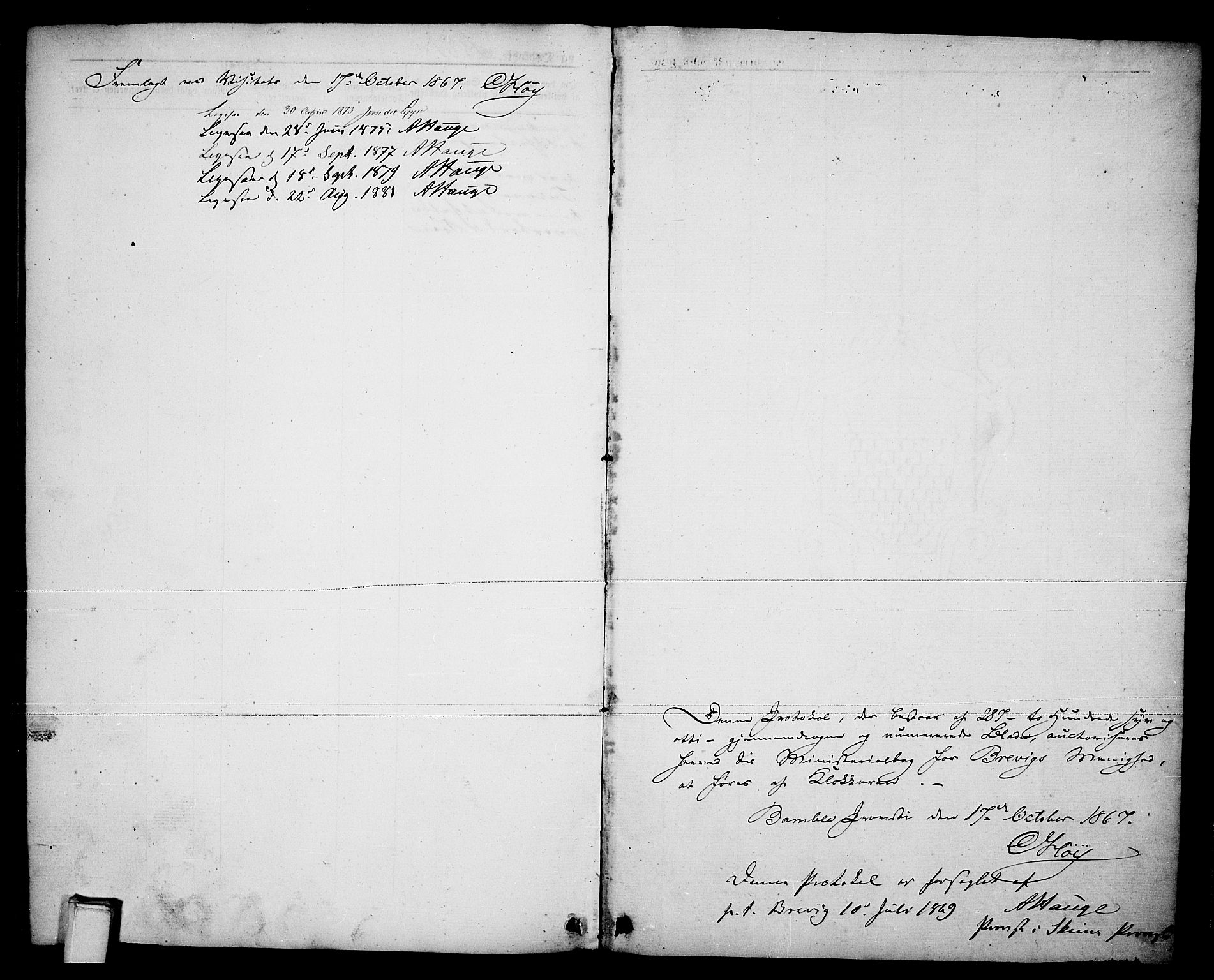 Brevik kirkebøker, AV/SAKO-A-255/G/Ga/L0003: Klokkerbok nr. 3, 1866-1881