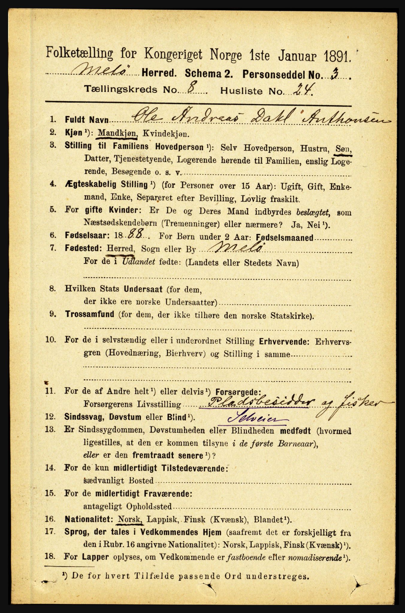 RA, Folketelling 1891 for 1837 Meløy herred, 1891, s. 3506