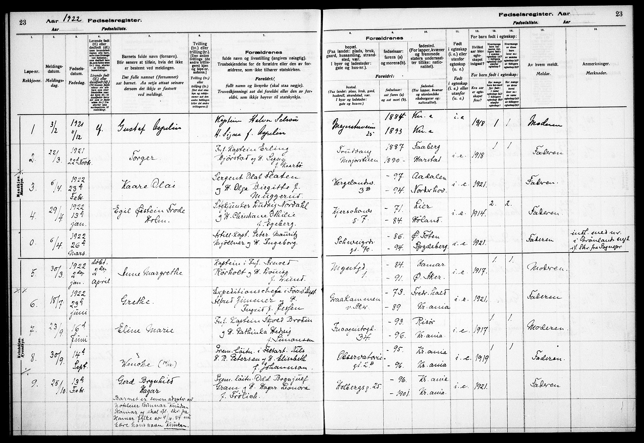 Garnisonsmenigheten Kirkebøker, SAO/A-10846/J/Ja/L0001: Fødselsregister nr. 1, 1916-1938, s. 23