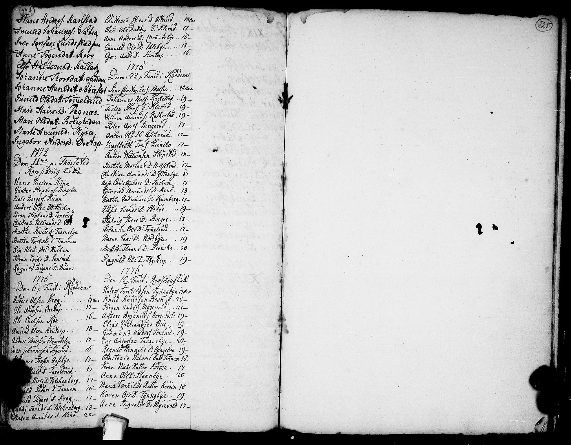 Rødenes prestekontor Kirkebøker, AV/SAO-A-2005/F/Fa/L0002: Ministerialbok nr. I 2, 1733-1776, s. 224-225