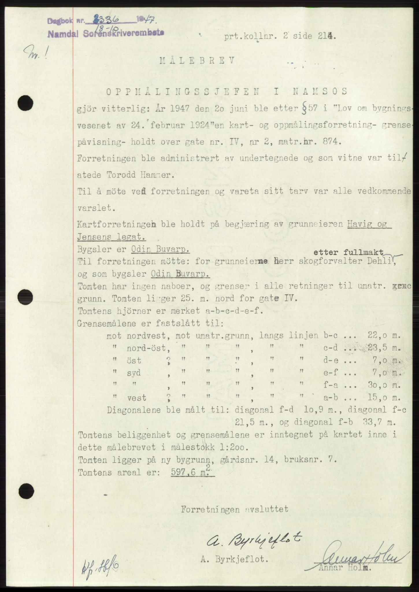 Namdal sorenskriveri, SAT/A-4133/1/2/2C: Pantebok nr. -, 1947-1947, Dagboknr: 2336/1947